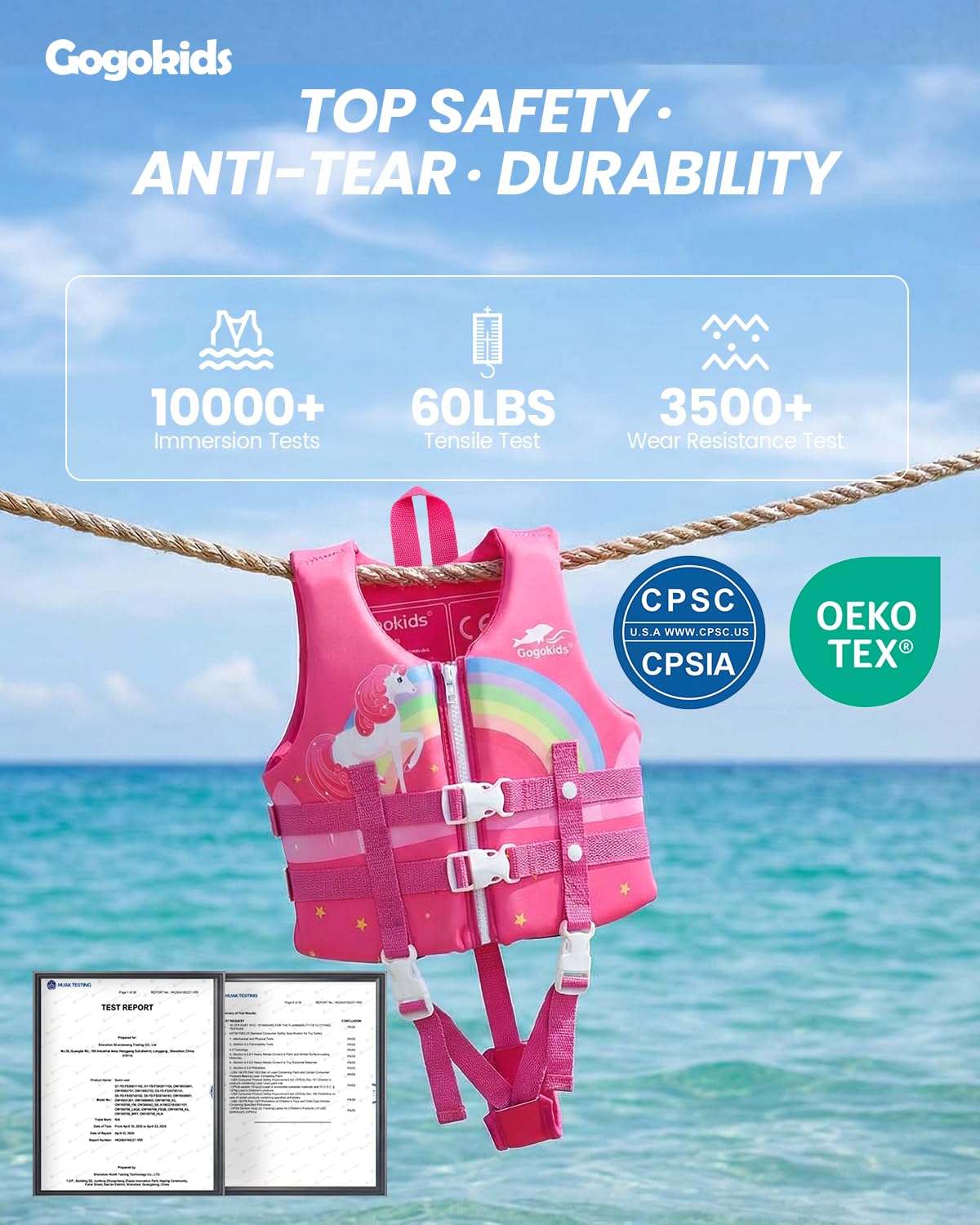 Gogokids Gilet de Bain pour Enfants - Garçons Gilet de Natation, Gilet de Flottabilité en Néoprène pour Les Enfants de 2 à 9 Ans