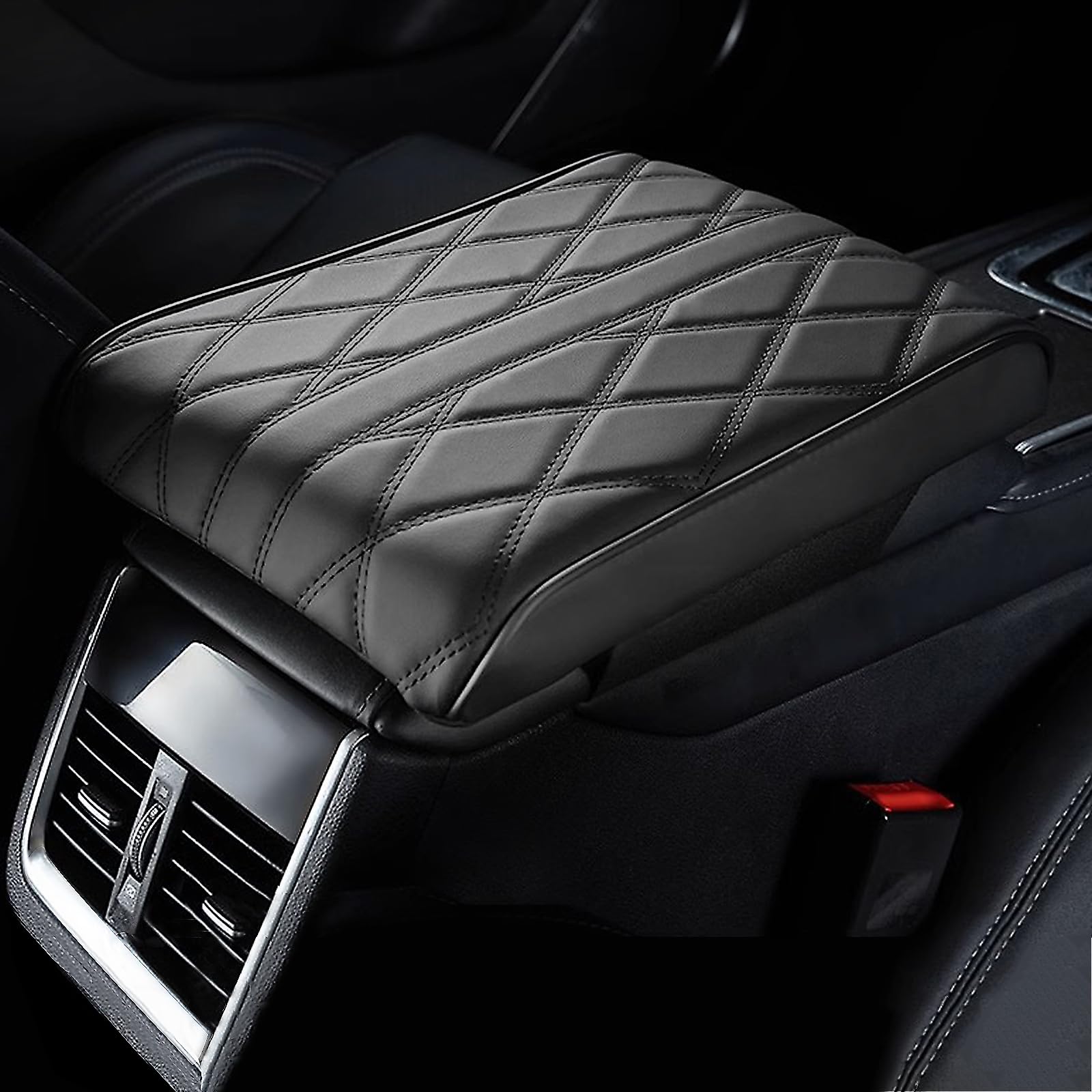 Car Armrest Box Cushion, Comfortable High Elasticity, Center Console Cover,Car Armrest Sest Box Cover Protector, Arm Rest Cushion for SUV/Truck/Vehicle (Black)