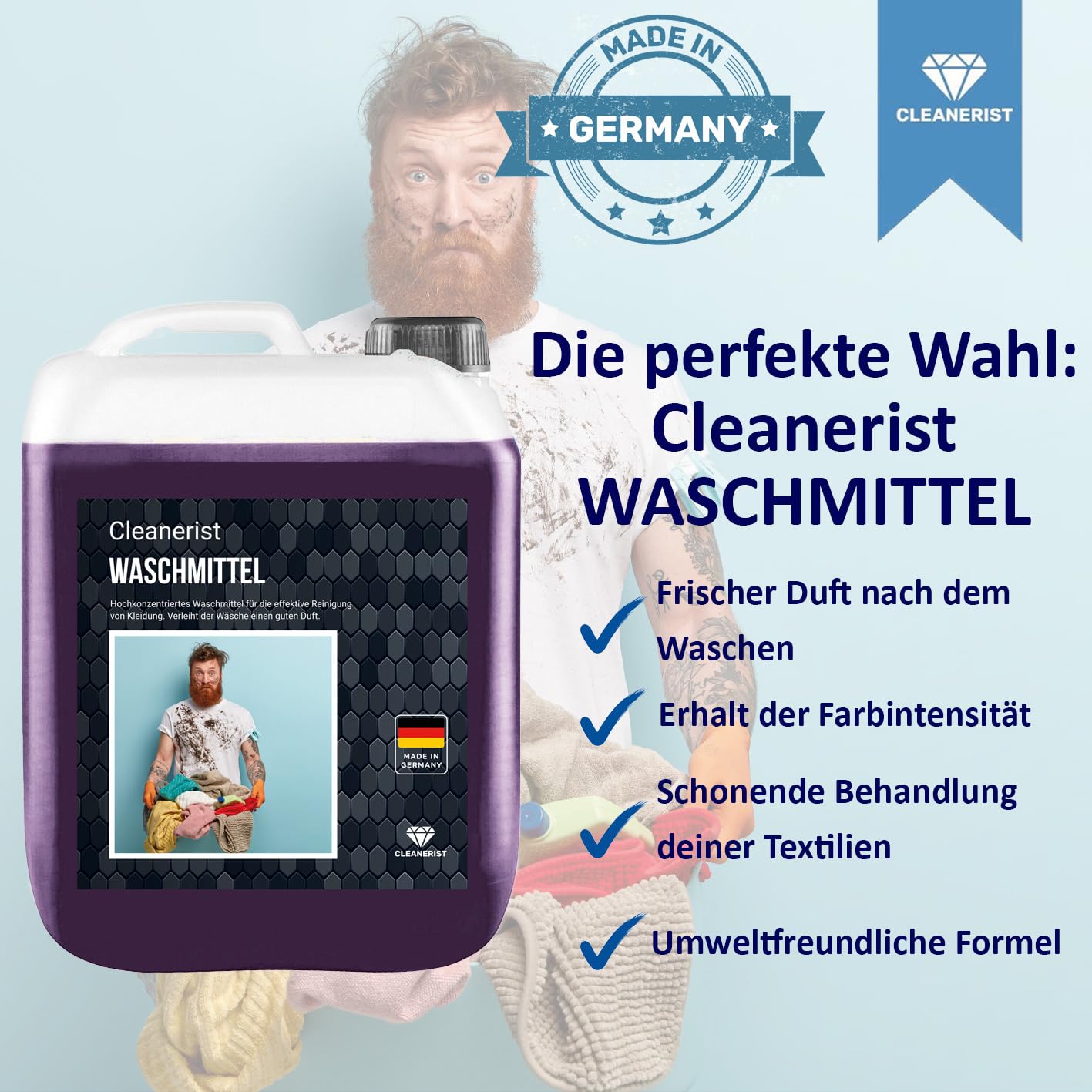 Cleanerist - Detergente liquido per 700 lavaggi scuri, 2 x 10 l, concentrato per capi neri e scuri, XXL con profumo fresco per 20 – 95 °C, invece di baccelli, polvere