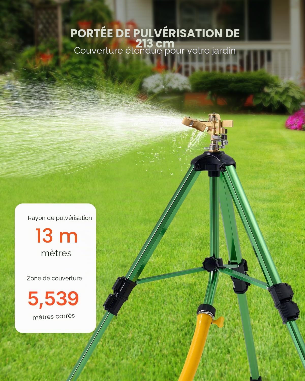 VEVOR Arroseur à Trépied à Impact, Lot de 2, avec Tête en Laiton et Connecteur G3/4 po, Arroseur d'Irrigation Robustes à Grande Surface à 360 degrés, Hauteur Réglable 430 mm 686 mm 940 mm, pour Cour