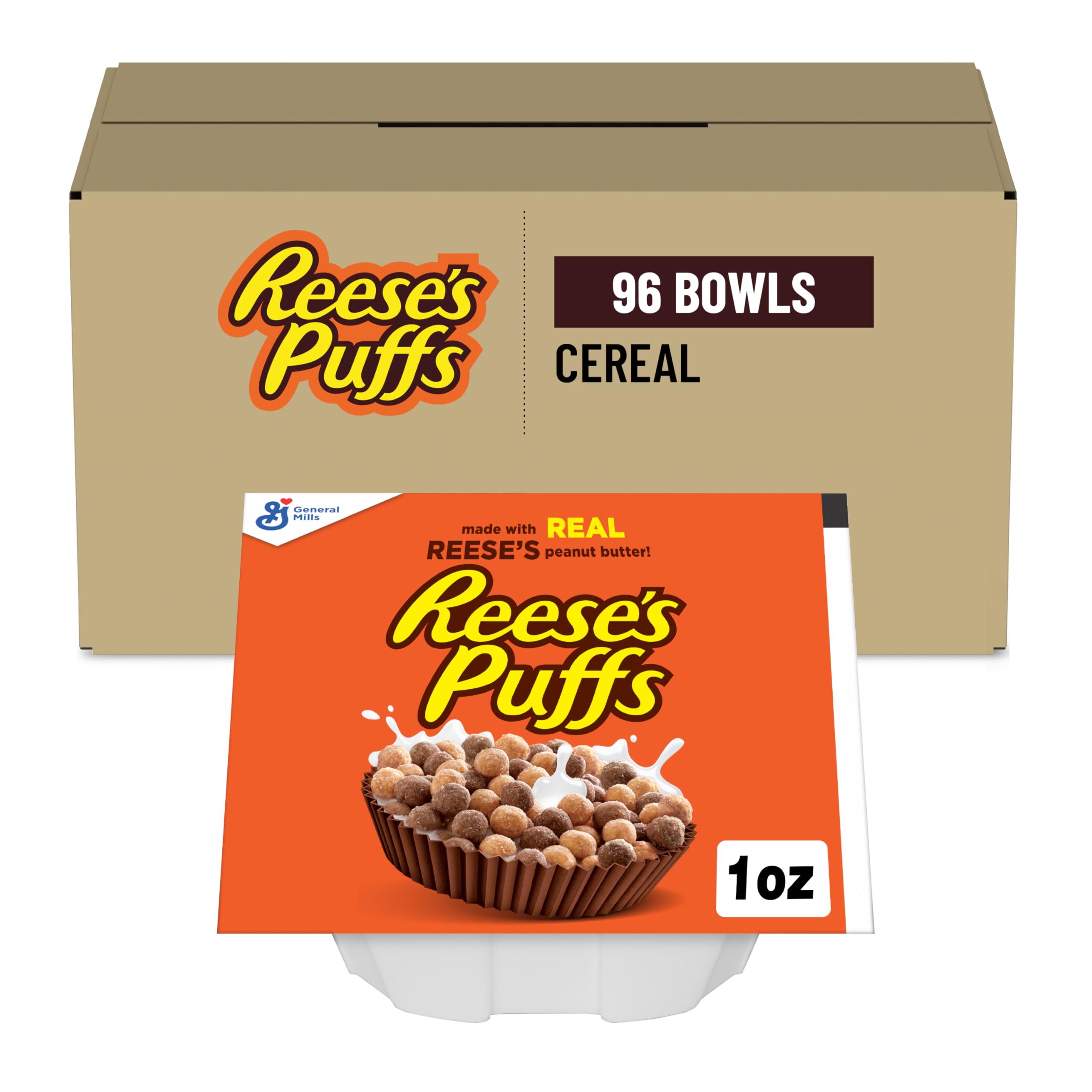 Reeses Puffs Cereal Single Serve Bowl, 1 Oz (Pack of 96)