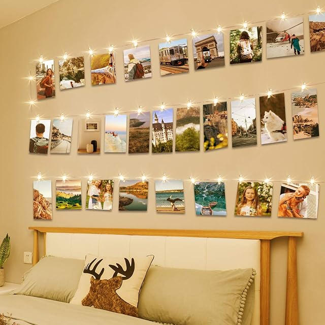 50 LED Photo Clip String Lights, Litogo 5M Photo Peg Fairy Lights with 30 Clips Indoor Battery Powered Silver Wire Hanging String Photo Frames Decoration for Bedroom Wedding Party Christmas Photo