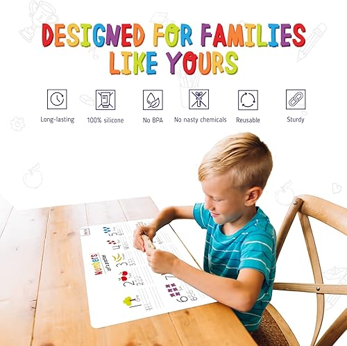 Miniatura 3 de merka Manteles individuales del alfabeto para niños, manteles individuales para mesa de comedor, letras y números, juego de 4 manteles individuales