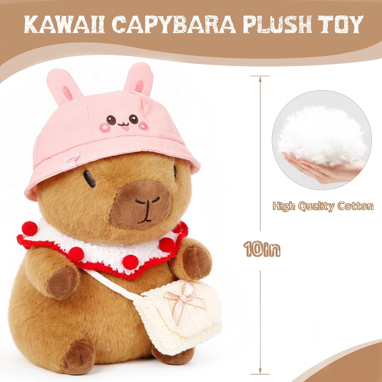10.2" Brown Capybara Plush Toy with 9 Clothes and Accessories Super Soft Capybara Stuffed Animal for Kids Girls Boys (Pink Capybara)