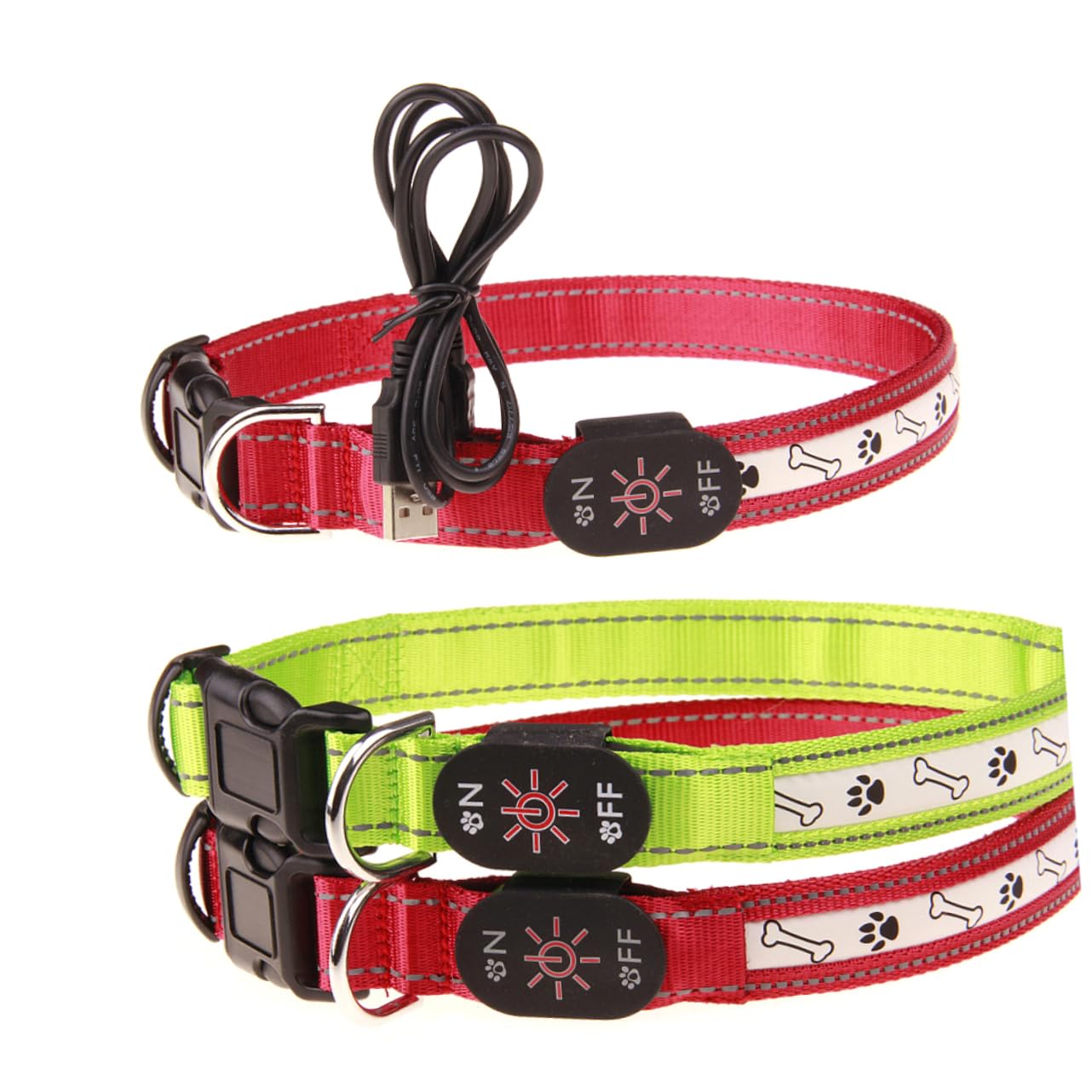 POPETPOP 3pièces Collier LED Rechargeable pour Chiens Collier Lumineux Ajustable avec Design Éclairant pour Promenades Nocturnes Sécurité Vert