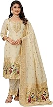 AMIRAT Women's Pure Silk Paithani Suit | Full Sleeves Zari Work | Unstitched Kurta set With Dupatta | Dress Material