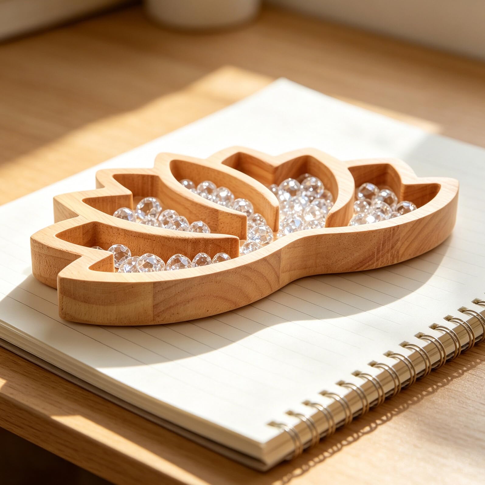 Toyvian 2 Pezzi Vassoio Decorativo in Legno a Forma di Fiore di Loto Marrone Protezione Materiale e Base Antiscivolo per Esposizione di Cristalli e Ametiste in Ingresso o Mensole