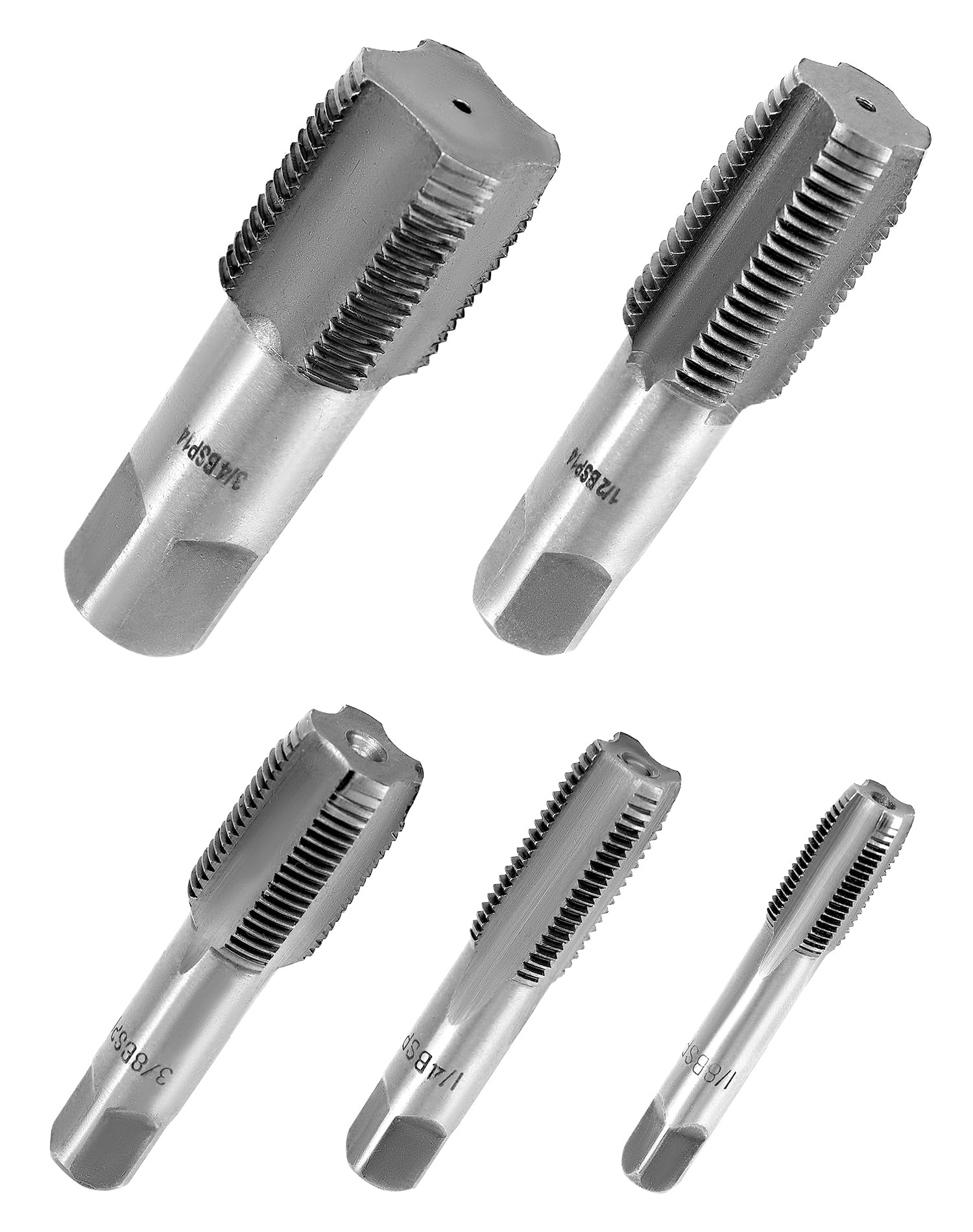 QWORK® 5 pezzi Set di Maschi a Tubo in acciaio, BSP da 55 gradi, adatto per giunti di tubi dell'acqua, riparazioni auto e macchinari, G1/8 G1/4 G3/8 G1/2 G3/4
