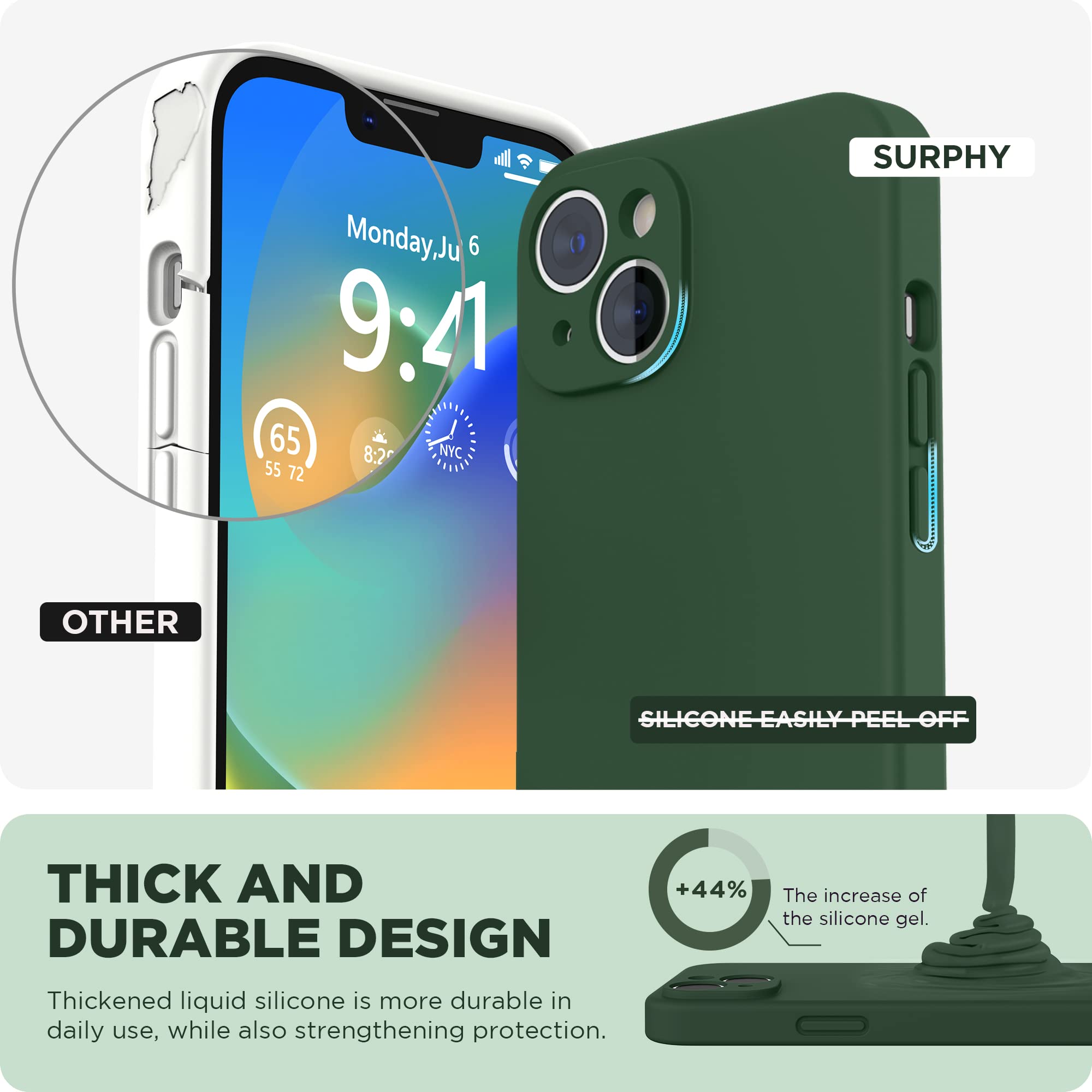 SURPHY Silicone Cover per iPhone 14 6.1 Pollici, con Vetro Temperato, Custodia Antiurto per iPhone 14, con Protezione per Ogni Lente Full Body Protettiva Case per iPhone 14 2022, Verde trifoglio