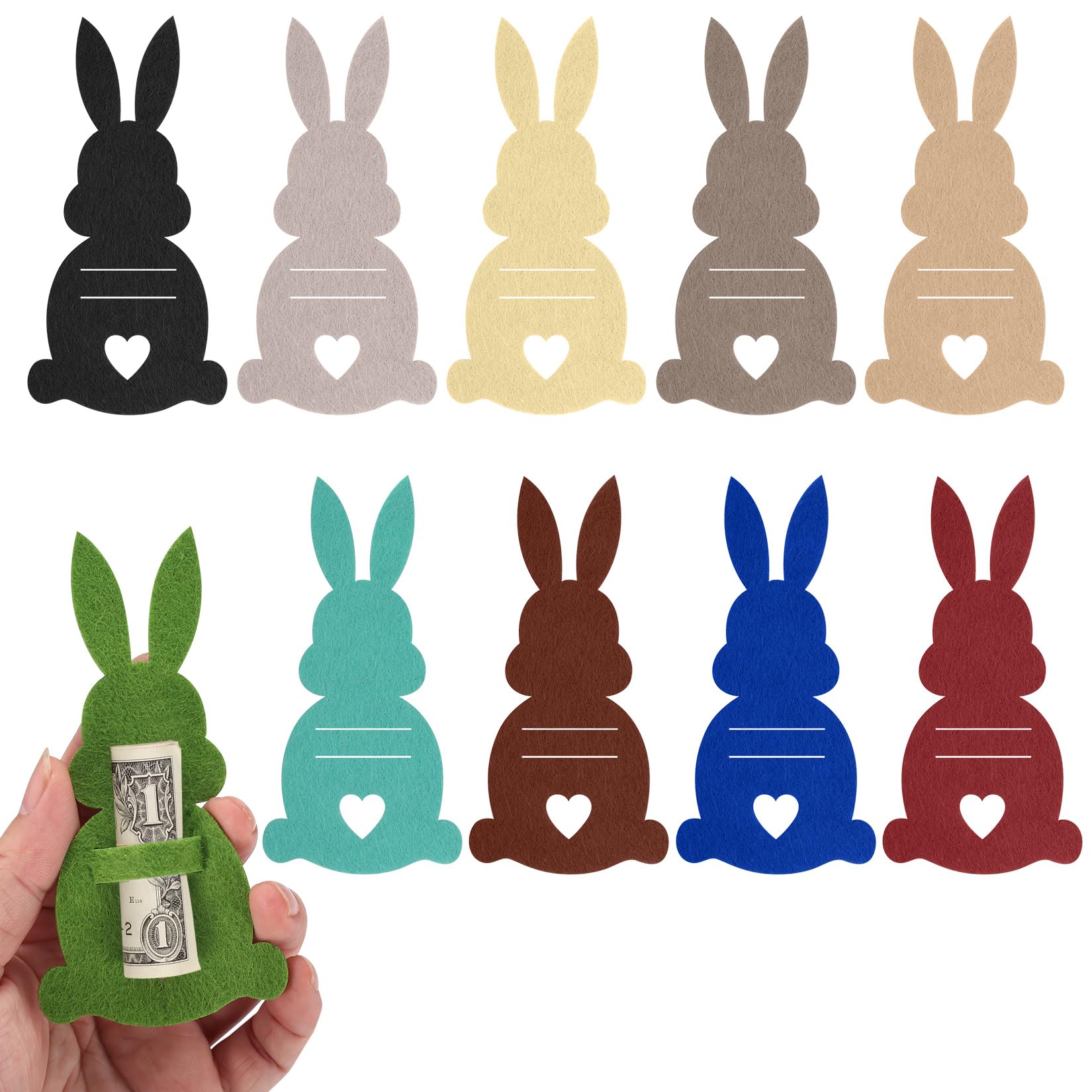 10 STK Ostern Geldgeschenke Set, Osterhasen Geldgeschenke Verpackung, Lustige Ostern Hasen Kreative Osterdekorationen aus Filz Geldklammern für Geschenke Tischdeko(Bunt)