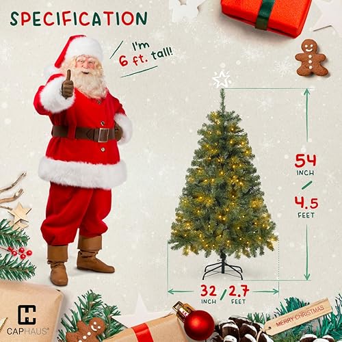 Miniatura 8 de CAPHAUS Árbol de Navidad artificial preiluminado de alta calidad de 7.5 pies con punta de rama prearticulada 1346 y soporte plegable, árbol de