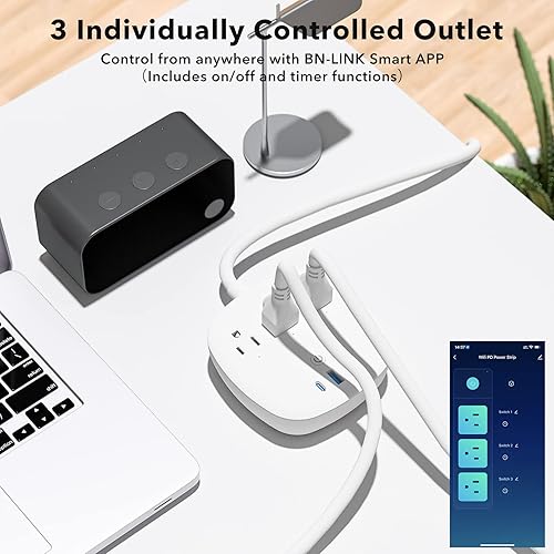 Vista 3 de BN LINK Smart Plug Power Strip，Surge Protector with 3 Individually Controlled Smart Outlets, 3 USBs (incl. 20W USB-C), Compatible with Alexa and