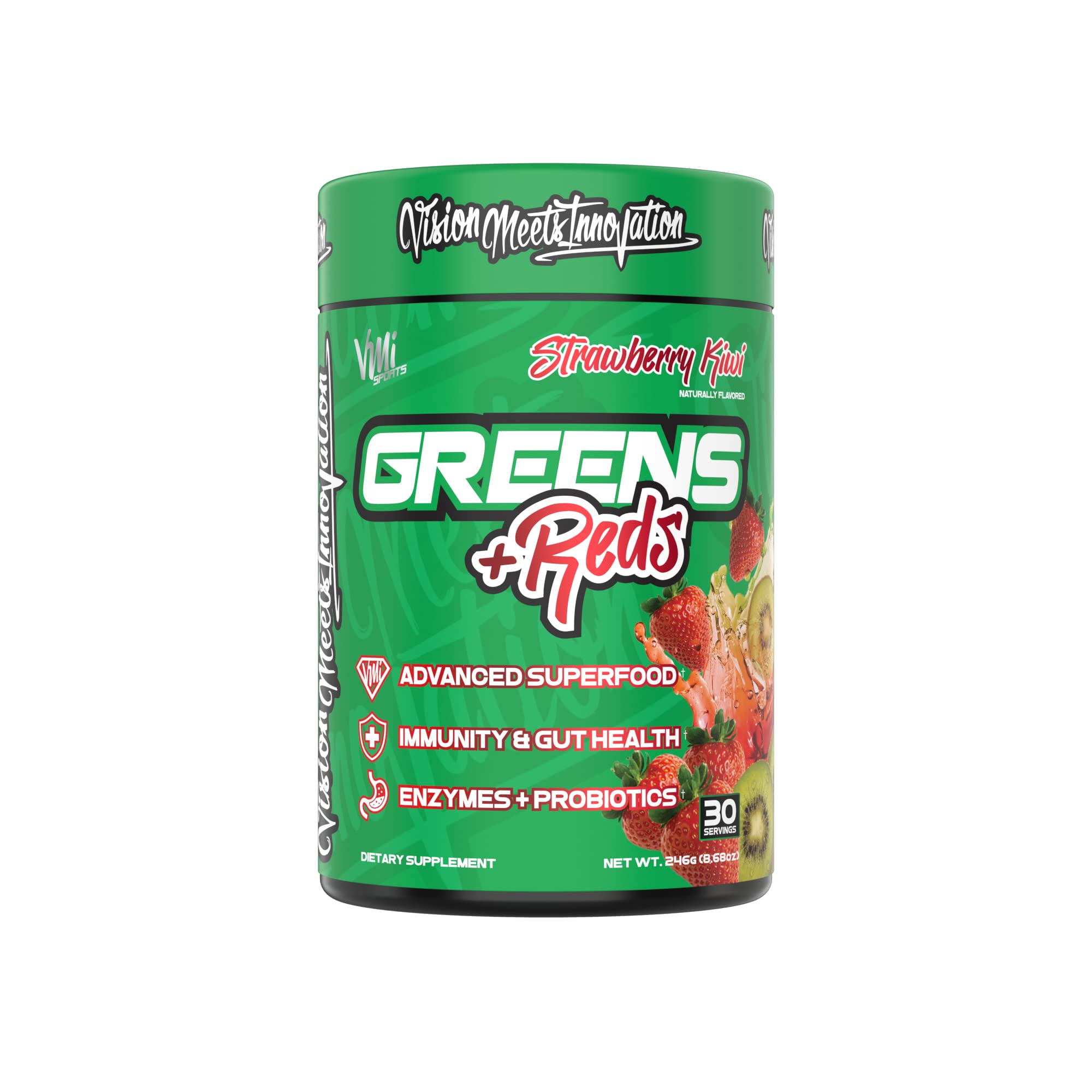 VMI Sports Greens + Reds Advanced Superfood Immunity and Gut Health | Enzymes & Probiotics | 30 Servings (Strawberry Kiwi) — Amazon image 7