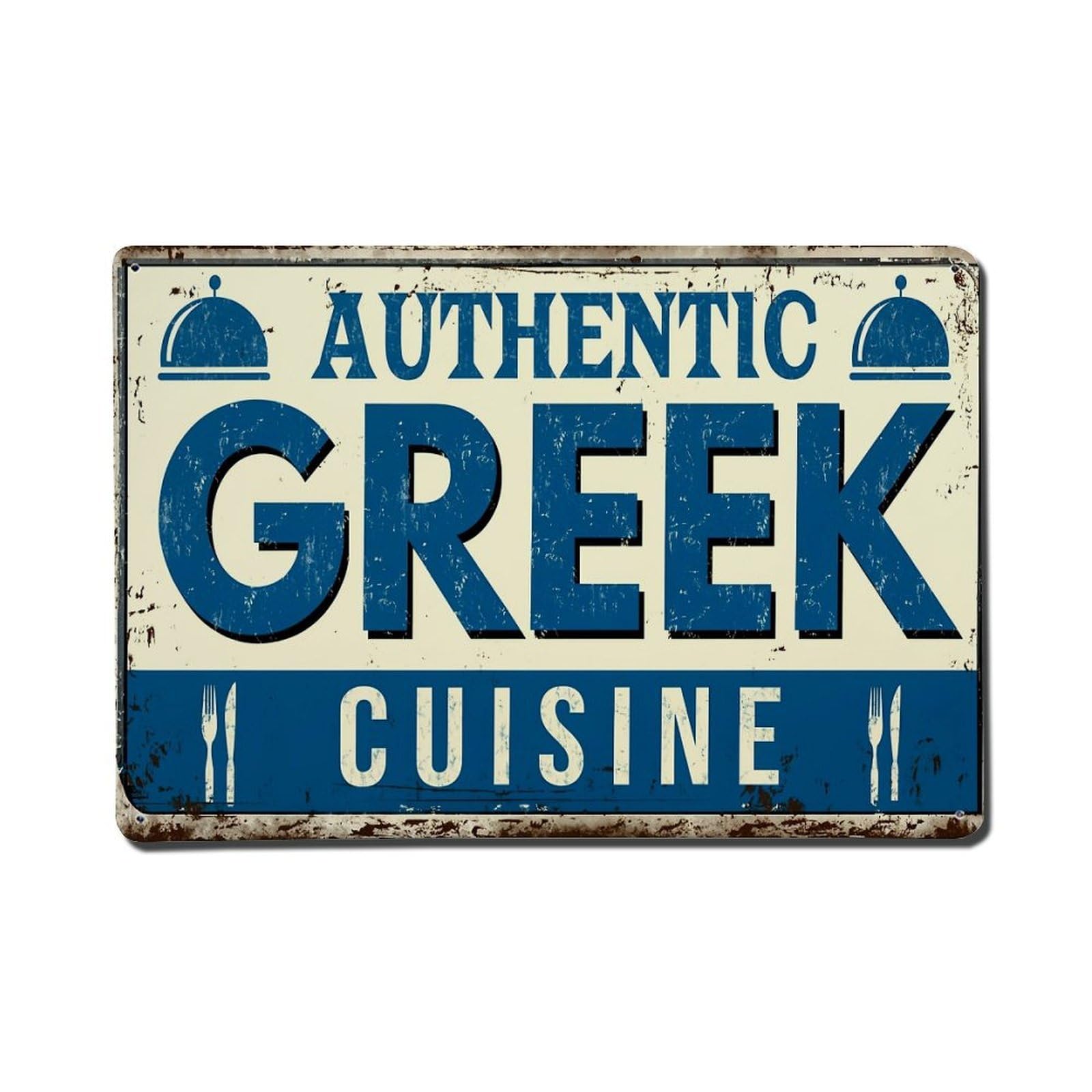 Authentic Greek Cuisine Sign Pattern Metal Tin Sign Plaque
