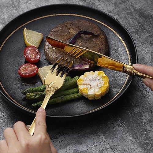 Miniatura 4 de Golden Michelangelo - Juego de cubiertos para 6, 30 piezas, de acero inoxidable 1810, vintage, para bodas, hogar, restaurante, pulido con espejo,