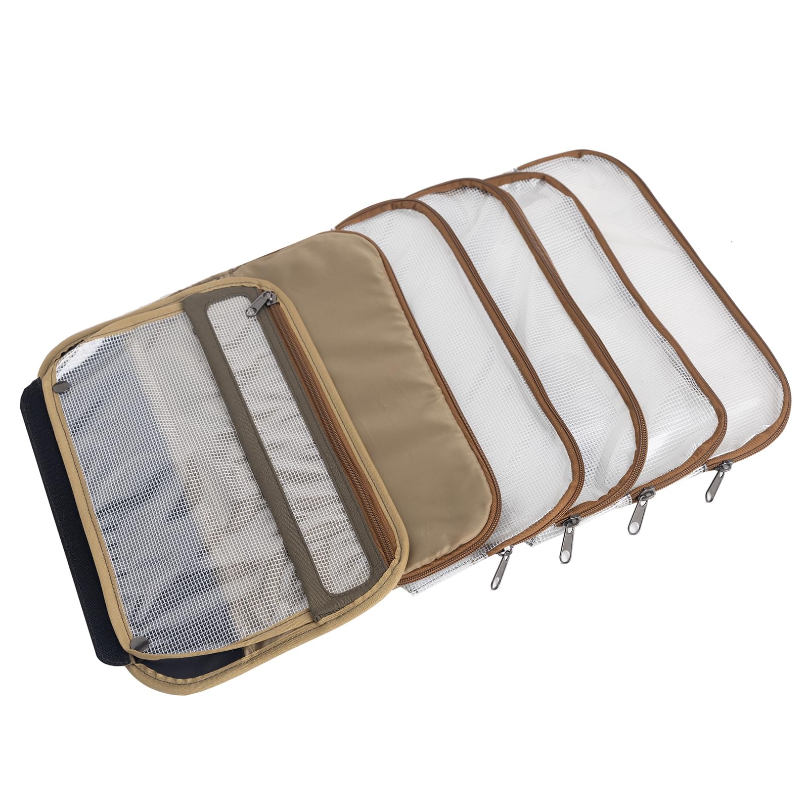 Raprance Custodia professionale da viaggio per la costruzione di mosche, 4 tasche trasparenti e imbottita, per la costruzione di attrezzi, kit di attrezzi, materiali (marrone oliva)