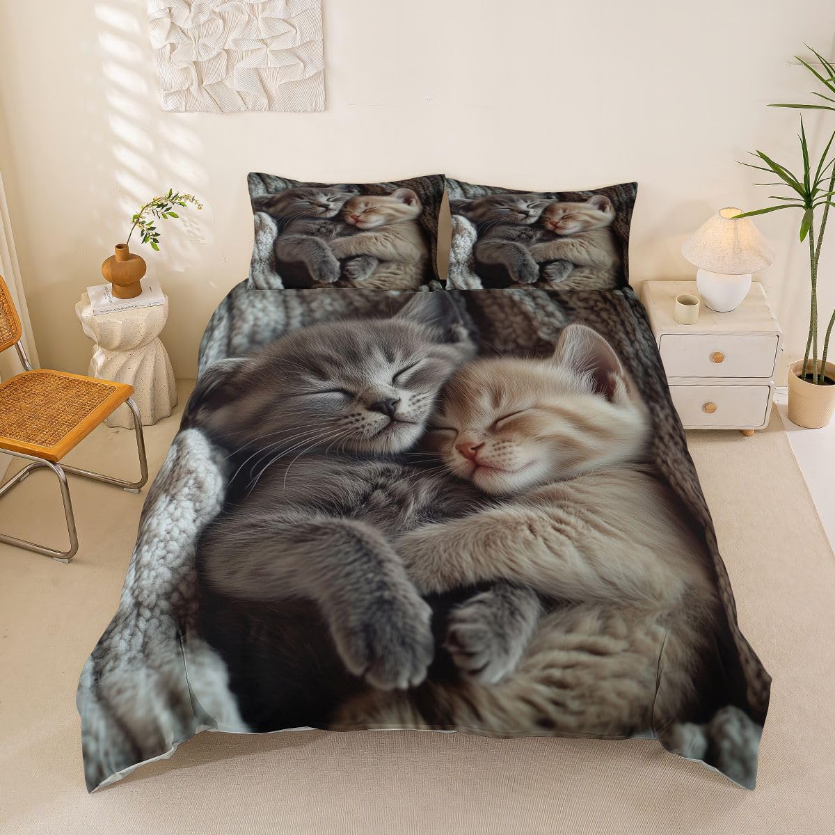 Homewish Juego de funda de edredón de 3 piezas con diseño de gatos pequeños