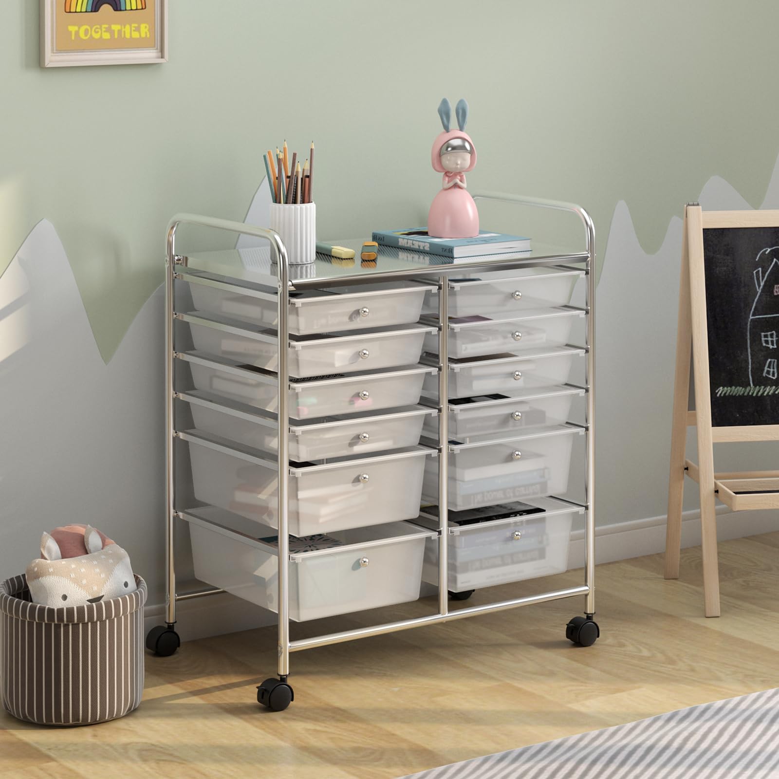 GIANTEX Carrello Portaoggetti con Ruote, 12 Cassetti Rimovibili, Carrello a Rotelle per Soggiorno, Ufficio, Camera da Letto, 64x38x75 cm, 3 Colori