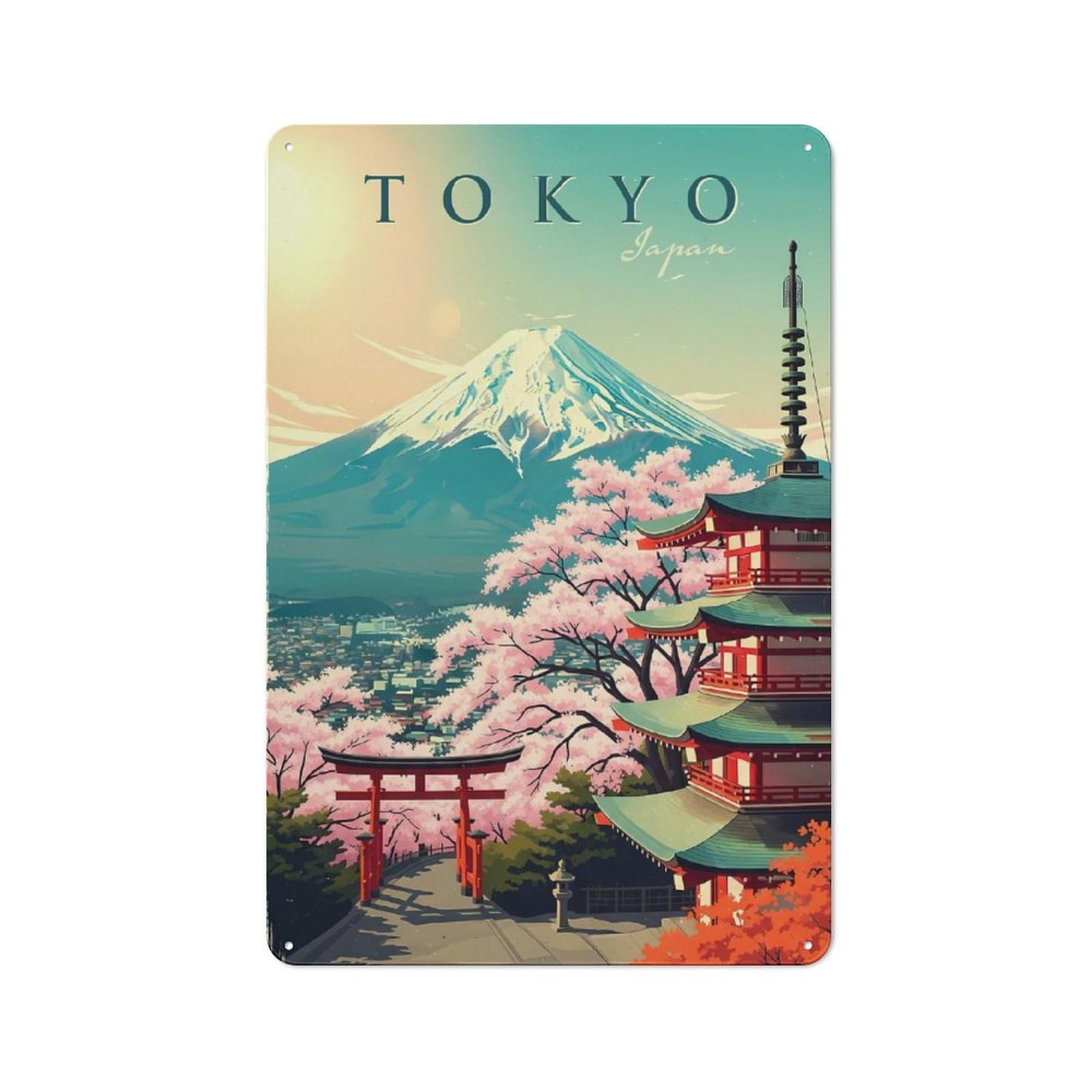 Junmoney Style-14 Metal Wall Plaque With Tokyo Japan Vintage Travel Design 30X20cm, Simple Retro Studio Wall Plaque For Hobby Room, Office, Lounge Or Living Room