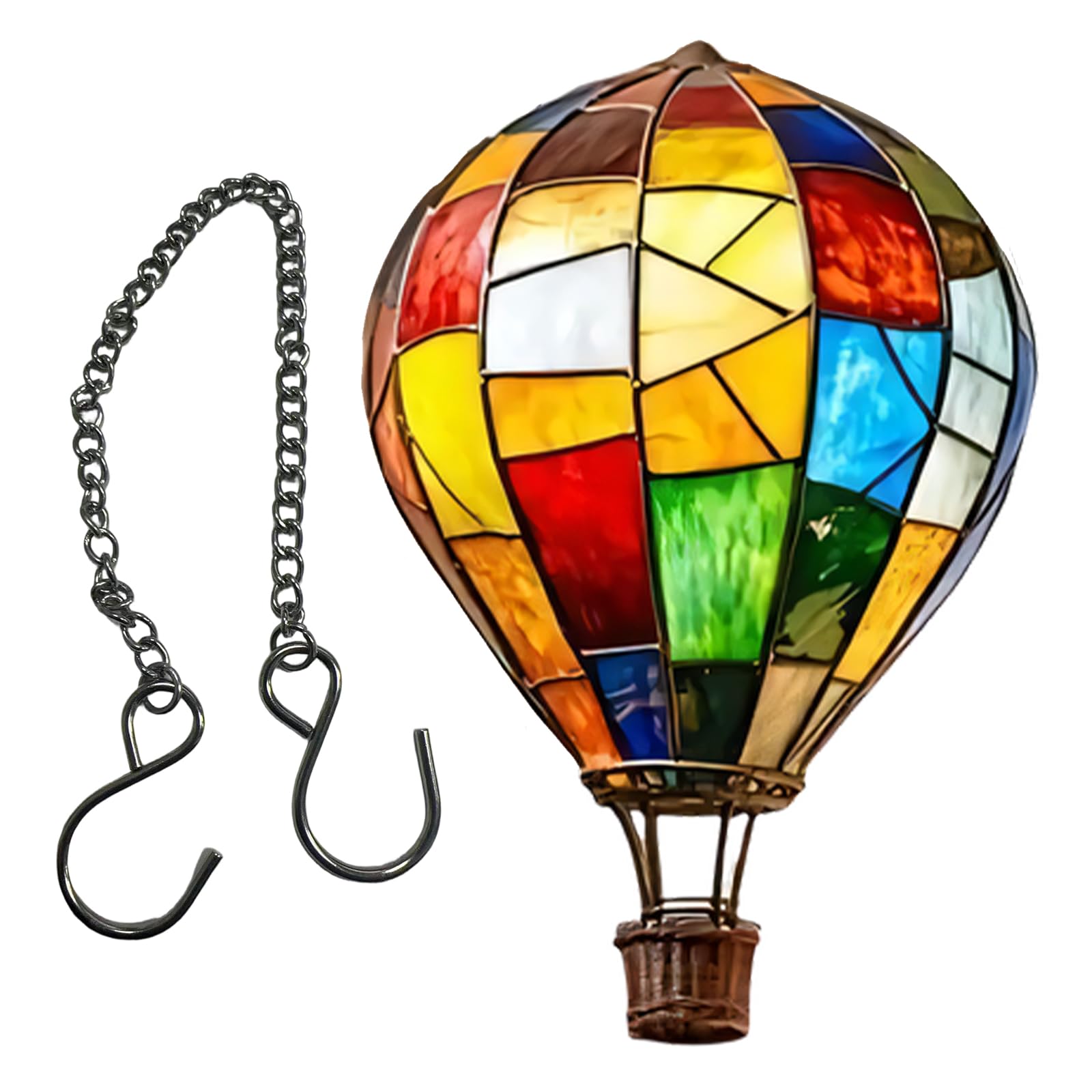 NVOQILIN Stained Glass Hot Air Balloon Suncatchers 2D Acrylic Hot Air Balloon Window Panel Hanging Decors for Yard Garden Ornament Hanging Acrylic Window Decorations
