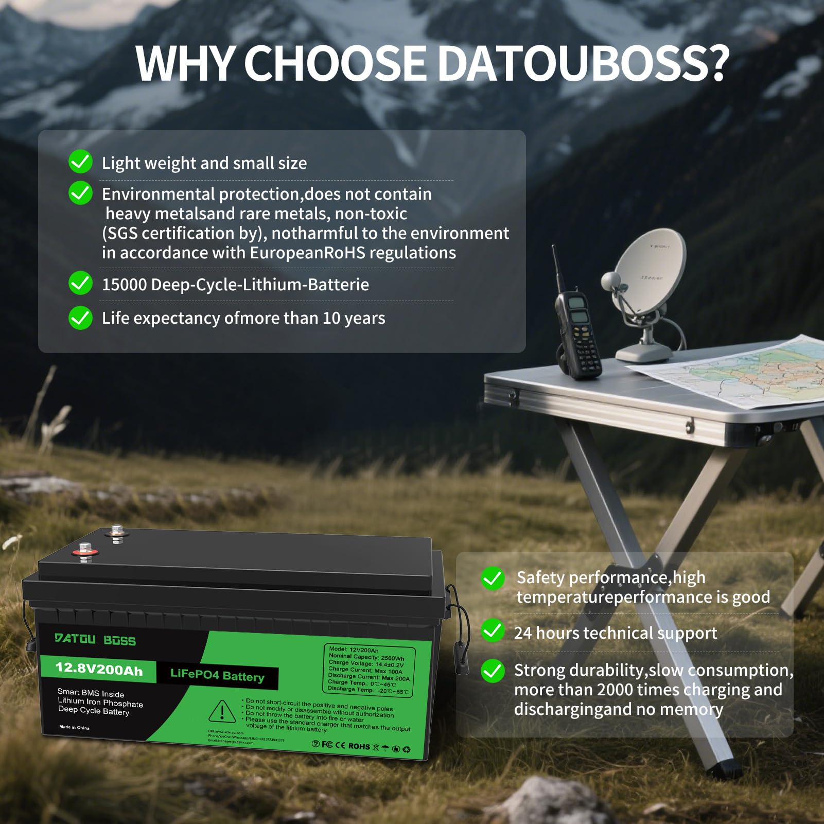 DATOUBOSS 12V 300Ah LiFePO4 Batterie Integriertes 200A BMS 15000 Zyklen Deep Cycle Lithium Akku MAX 3840W Leistung Unterstützung in Serie/ Parallelschaltung,Perfekt für Solar, Wohnmobil, Off-Grid