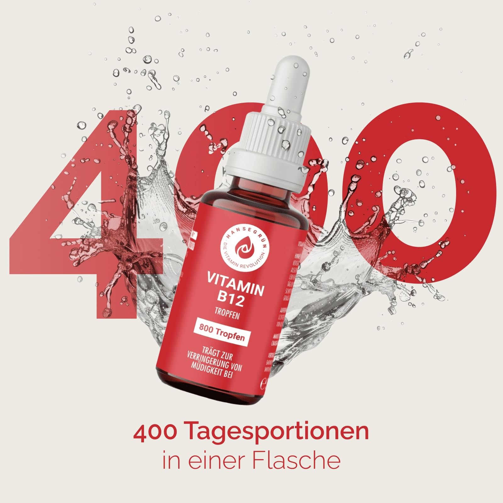 Hansegrün - 2x B12 Vitamintropfen - 30ml - Trägt zur Verringerung von Müdigkeit³ & normalem Energiestoffwechsel² bei - Nur 3 Zutaten - Vegan & ohne Zusatzstoffe - Für 400 Tage