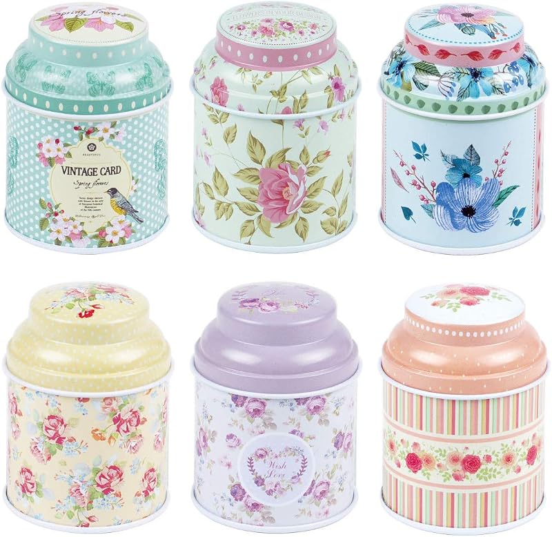 TooGet Elegantes latas vacías de hojalata de metal, minicajas Shabby Chic para velas de bricolaje, almacenamiento en seco, especias, té, dulces, recuerdos de fiesta y regalos (paquete de 6 cilindros)