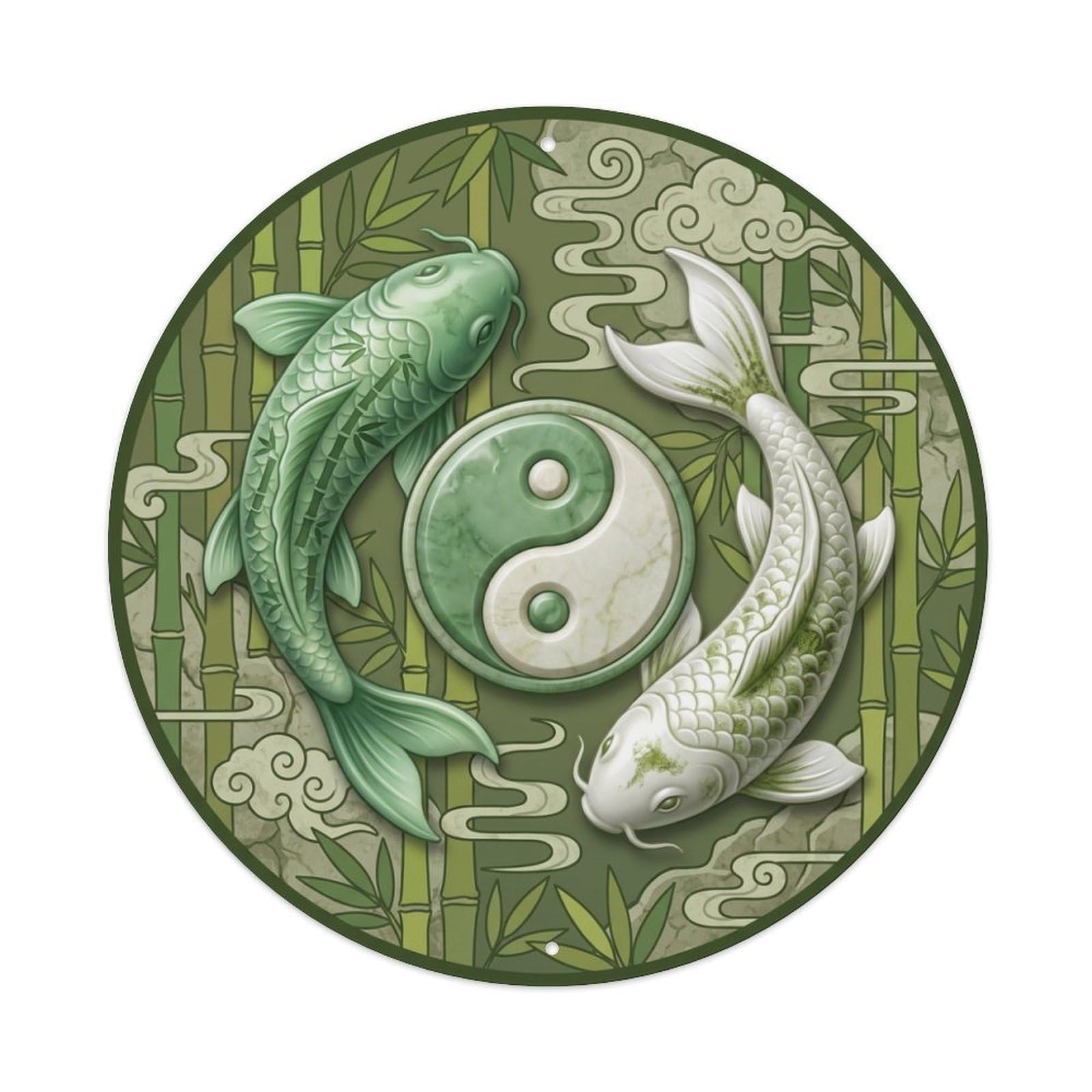 Metal Tin Sign Tai Chi Koi Fish Bamboo Forest Zen