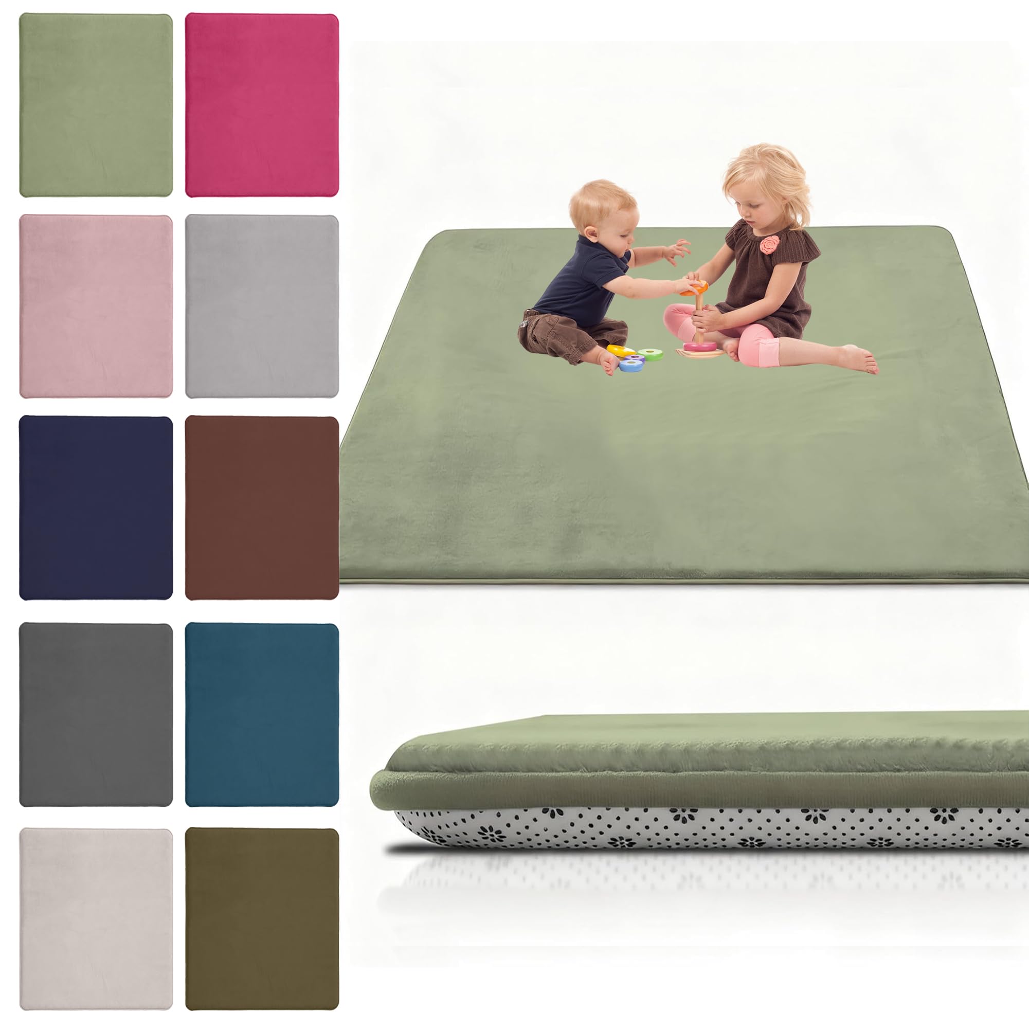 Coral Velvet Baby Play Mat, 190 x 300 cm Nursery Light Babies Mats for Floor Play with Non-slip Backing, 2CM Thick Baby Crawling Mat Nursery Rug for Crawling & Playing for Bedroom, Kids Room — image 1