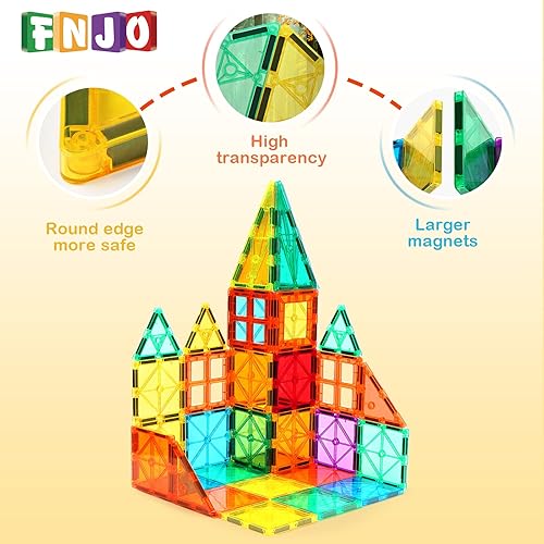 Miniatura 7 de FNJO Azulejos magnéticos, juego de construcción de 52 piezas, bloques de construcción magnéticos, juguetes STEM de construcción para niños, regalo