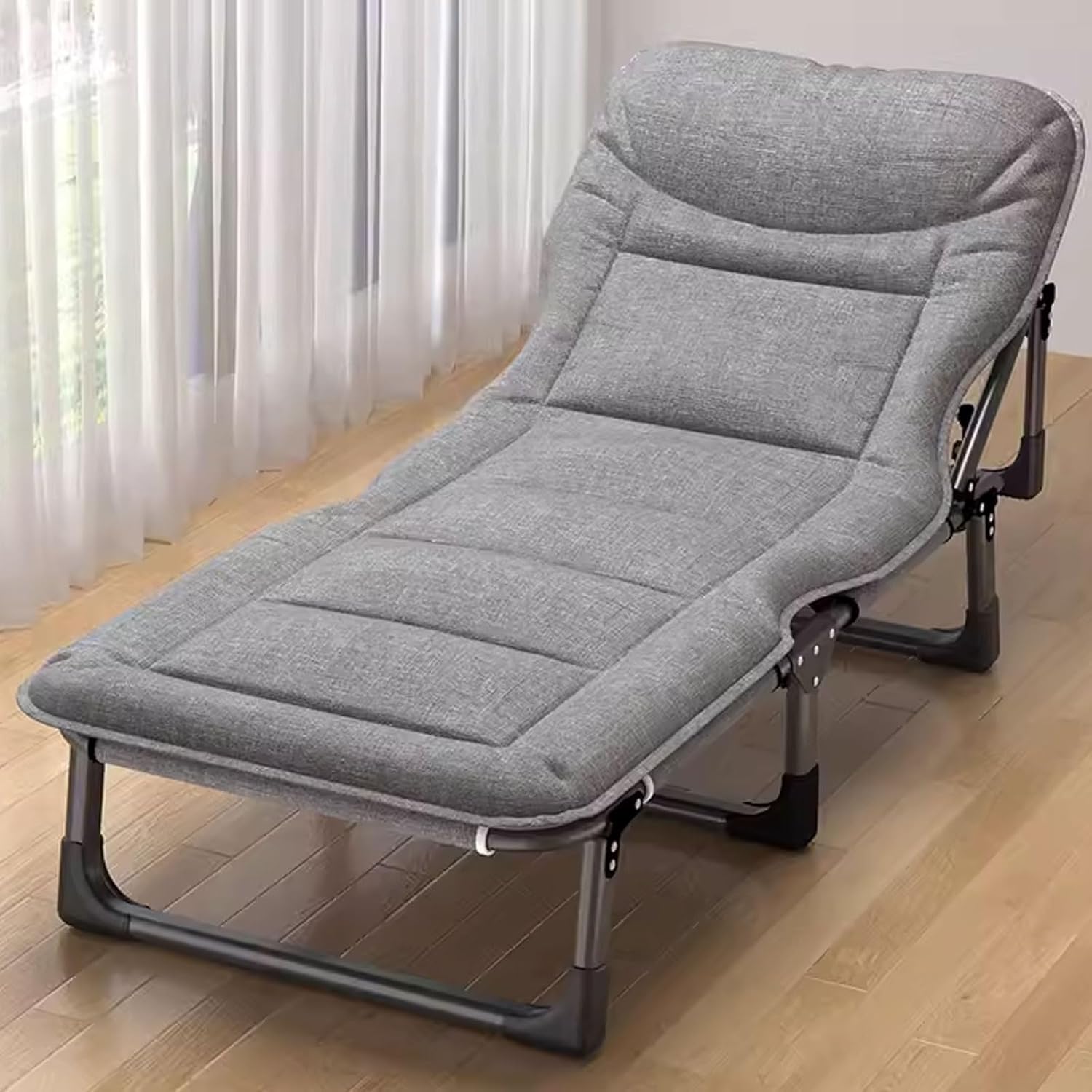 Portable Folding Adult Bed,Adult Folding Bed, Portable Bed for Adults Queen Size Camping Cot Four-Position Adjustable Backrest 3D Headrest Folding Bed Made of Metal for Home Nap Beach Travel