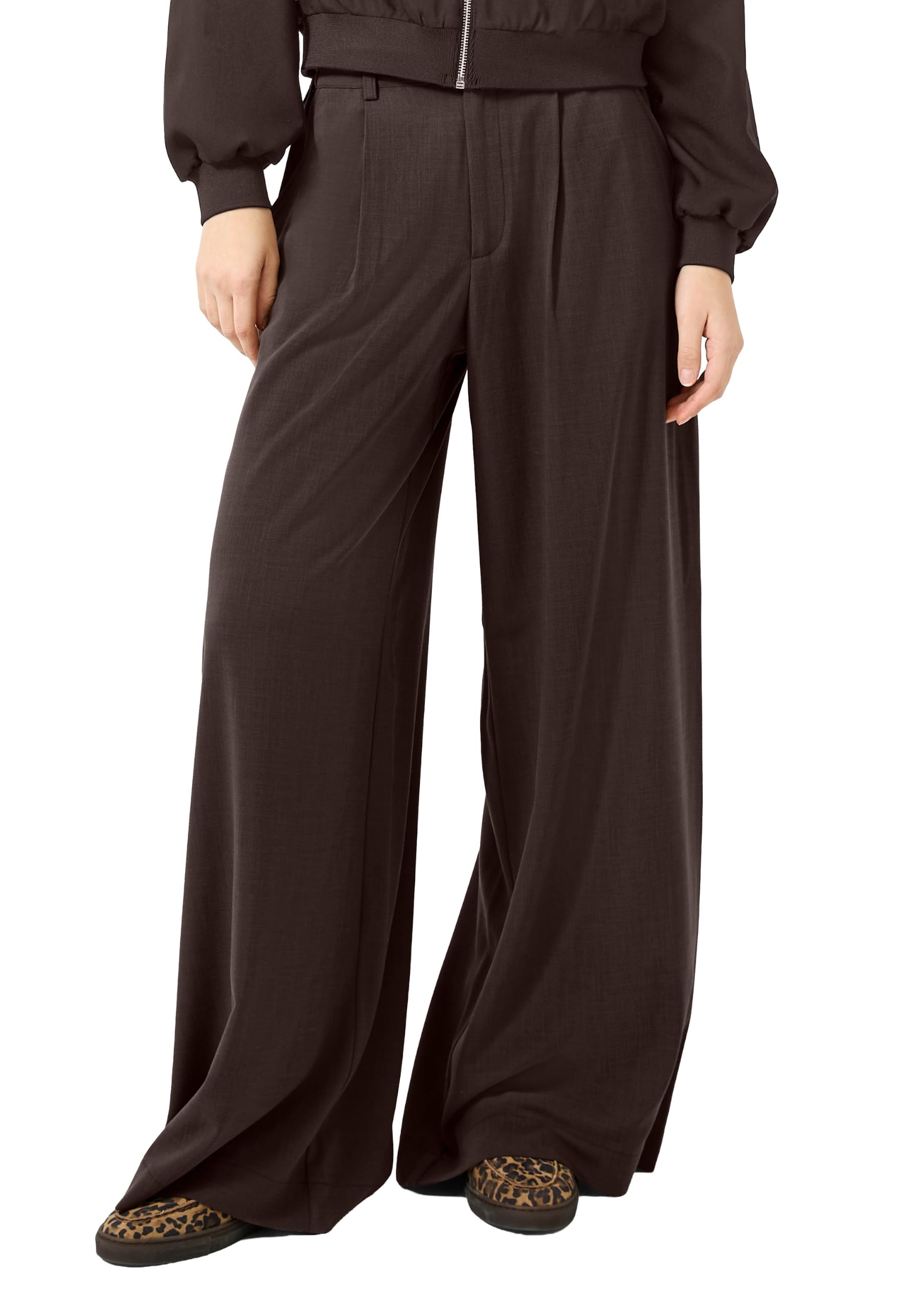 QS Q/S Damen Hose – Wide Leg, Bundfalten, Twill