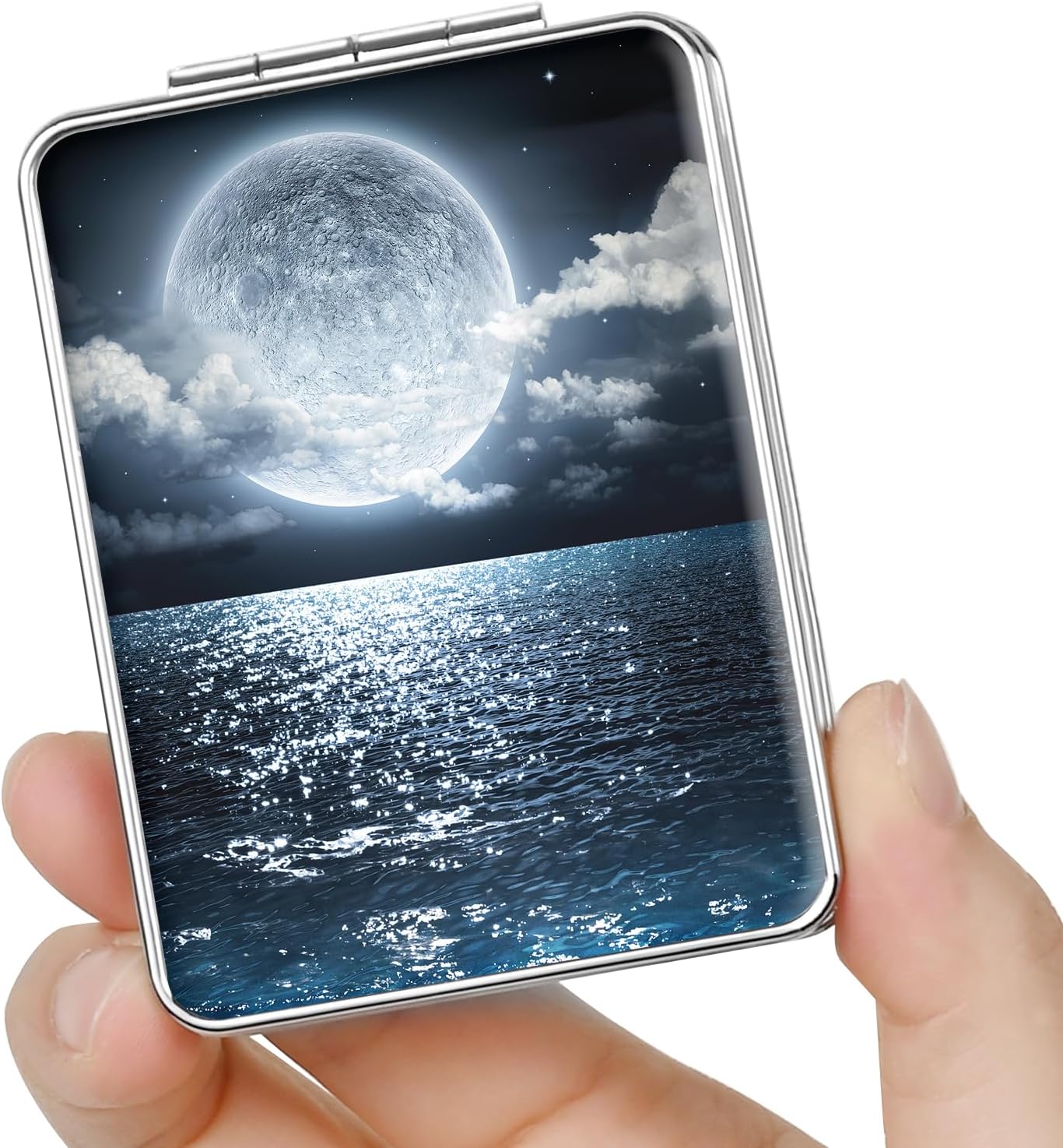 Pocket Mirror, Small Travel Mirror with Magnification, Portable Double-Sided Magnifying Cosmetic Mirror for Daily (Beautiful Starry Sky)