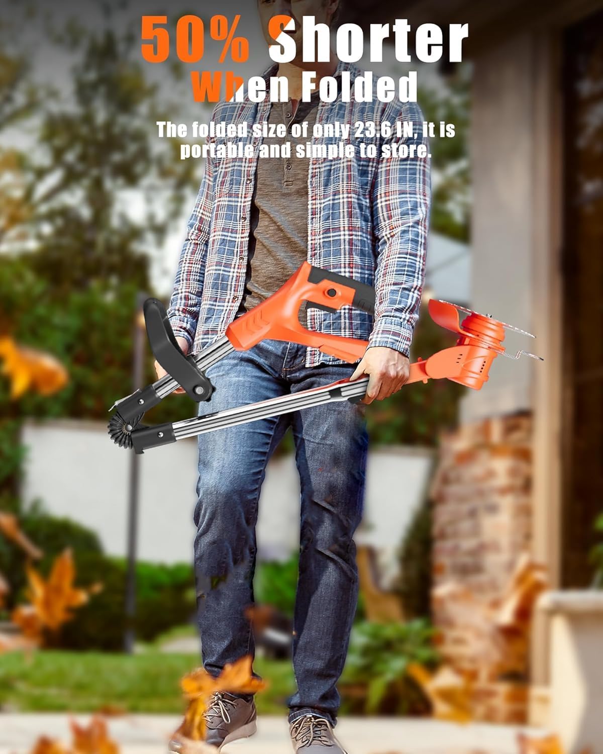 Cordless Weed Wacker, Electric Weed Wacker 21V, 3-in-1 Weed Eater Battery Powered/Brush Cutter/Stringless, Weed Trimmer with Wheel & Blade, Wheels for Garden and Yard Lawn (90° Collapsible)