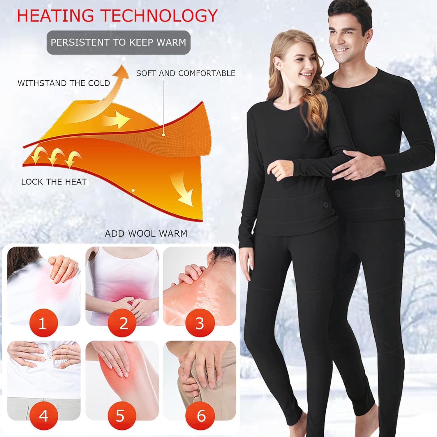 Men's Heated Underwear Outdoor Smart Electric Heating Thermal Baselayer Shirt and Bottoms for Hunting Riding Fishing