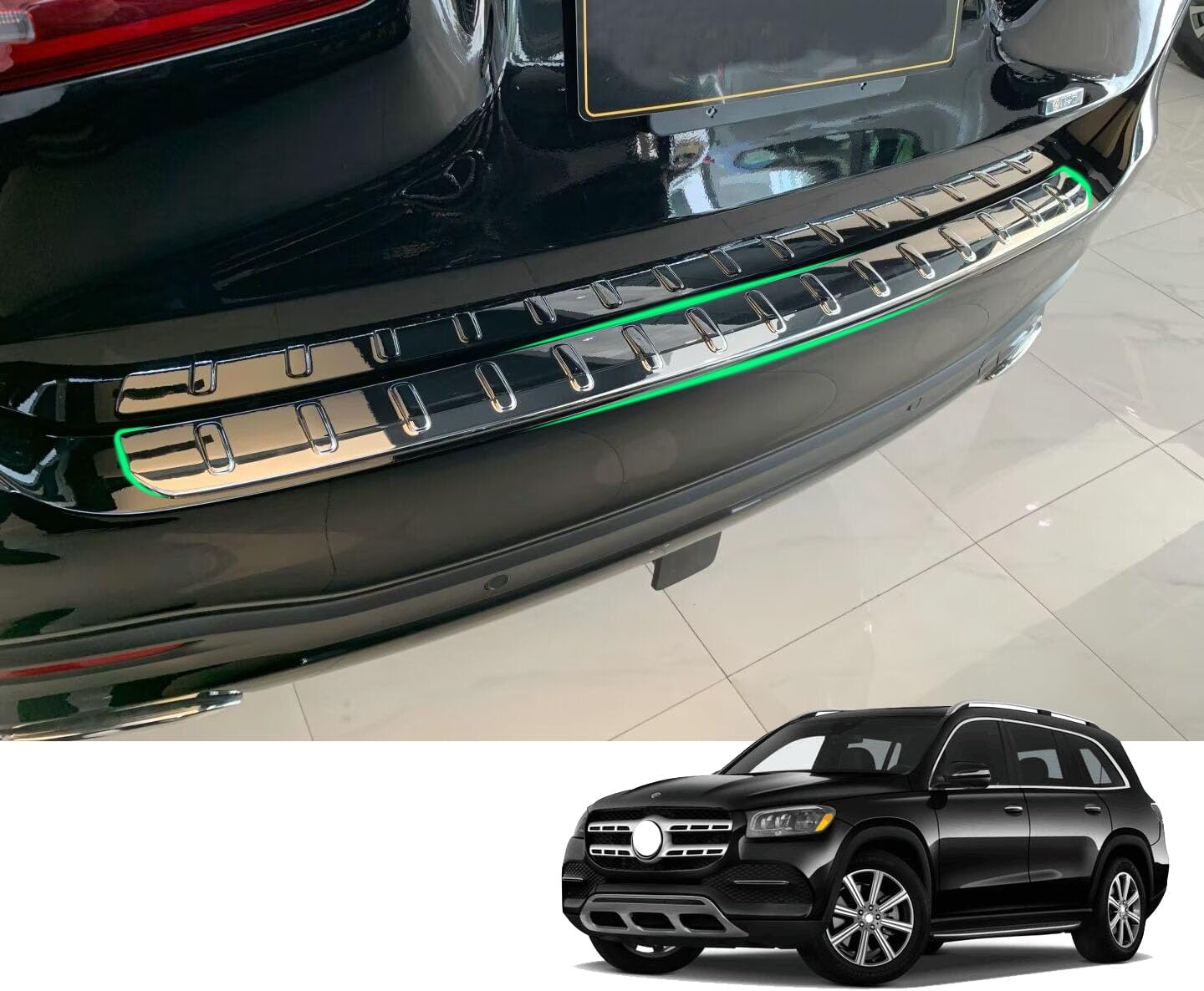 Car Stainless Steel Rear Bumper Protector, for Mercedes-Benz GLS-Class 2021-2023 2024 2025 Accessories, Auto Parts Tailgate Back Trunk Door Sill Cover Scuff Plate Strip Guard Protection