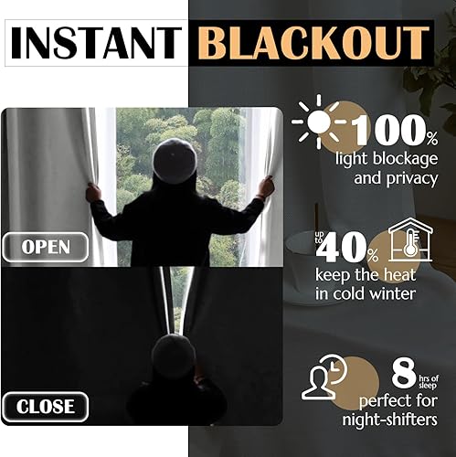 Miniatura 3 de jinchan Cortinas 100% opacas para dormitorio, sala de estar, cortinas opacas de lino de 96 pulgadas de largo, cortinas de oscurecimiento de