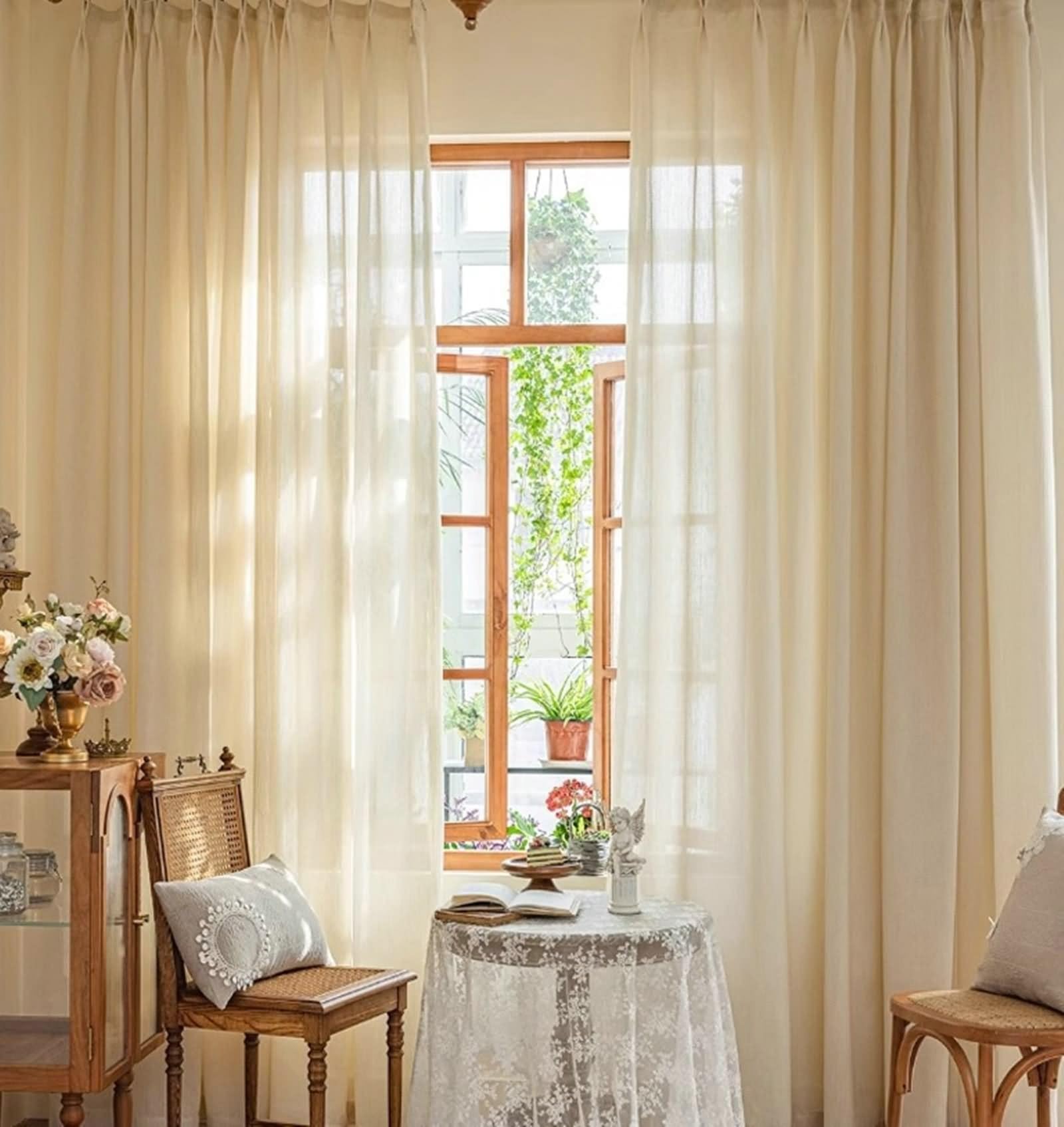 Zasłony zewnętrzne, zestawy zasłon kuchennych do okien szampański jednolity kolor z wytłoczonymi liśćmi poliester 2 panele 132 szer. x 114 cm dł