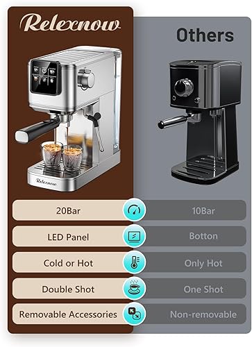 Miniatura 8 de Máquina de café expreso, 20 bares, espumador de leche y panel LCD, caliente y helado con infusión rápida en frío, cafetera espresso de acero