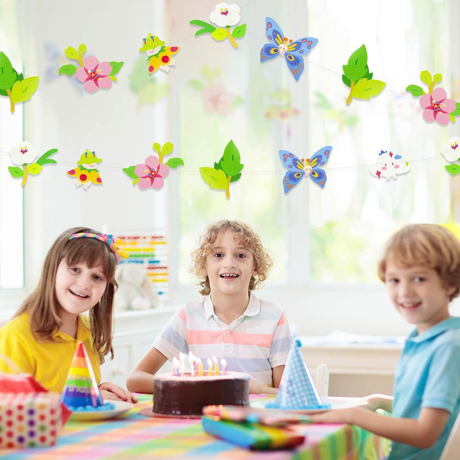 2PCS Flower Butterfly Banner, Floral Butterflies Party Decorations, Reusable Paper Fairy Wildflower Garland for Birthday Baby Shower Wedding Backdrop Tea Party Supplies Home Decor - Image 5