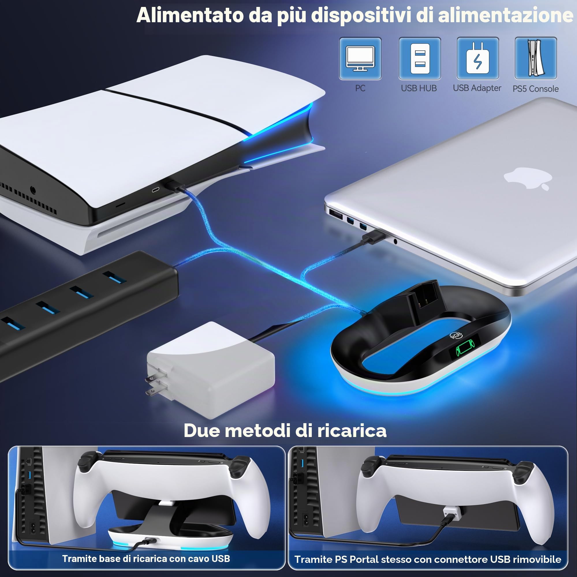 Supporto per PS Portal Caricabatterie Remote Player, Stazione Ricarica PS Portal, Supporto Playstation Portal con Connettore Magnetico, Accessori per Base Ricarica PS Portal