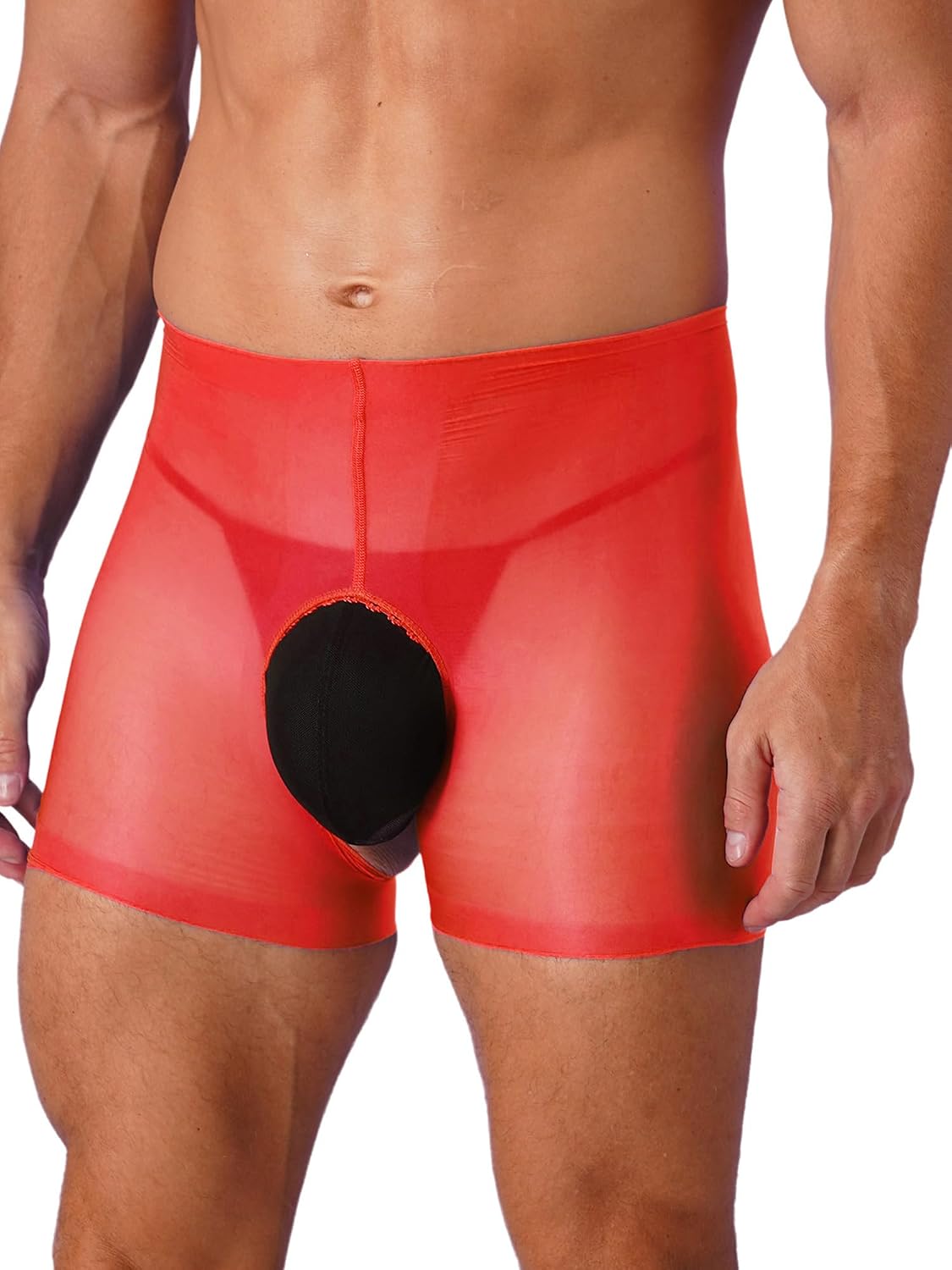 Men’s Slim Fit Shorts Ice Silky Stretchy Trunks Cutout Hot Pants Sexy Sissy Lingerie Bottoms