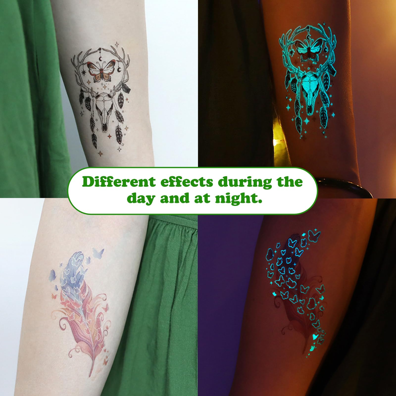 KASESSS 20 Sheets Neon Temporary Tattoos, Fake Tattoos, Blue Light Butterfly Tattoos - Image 3