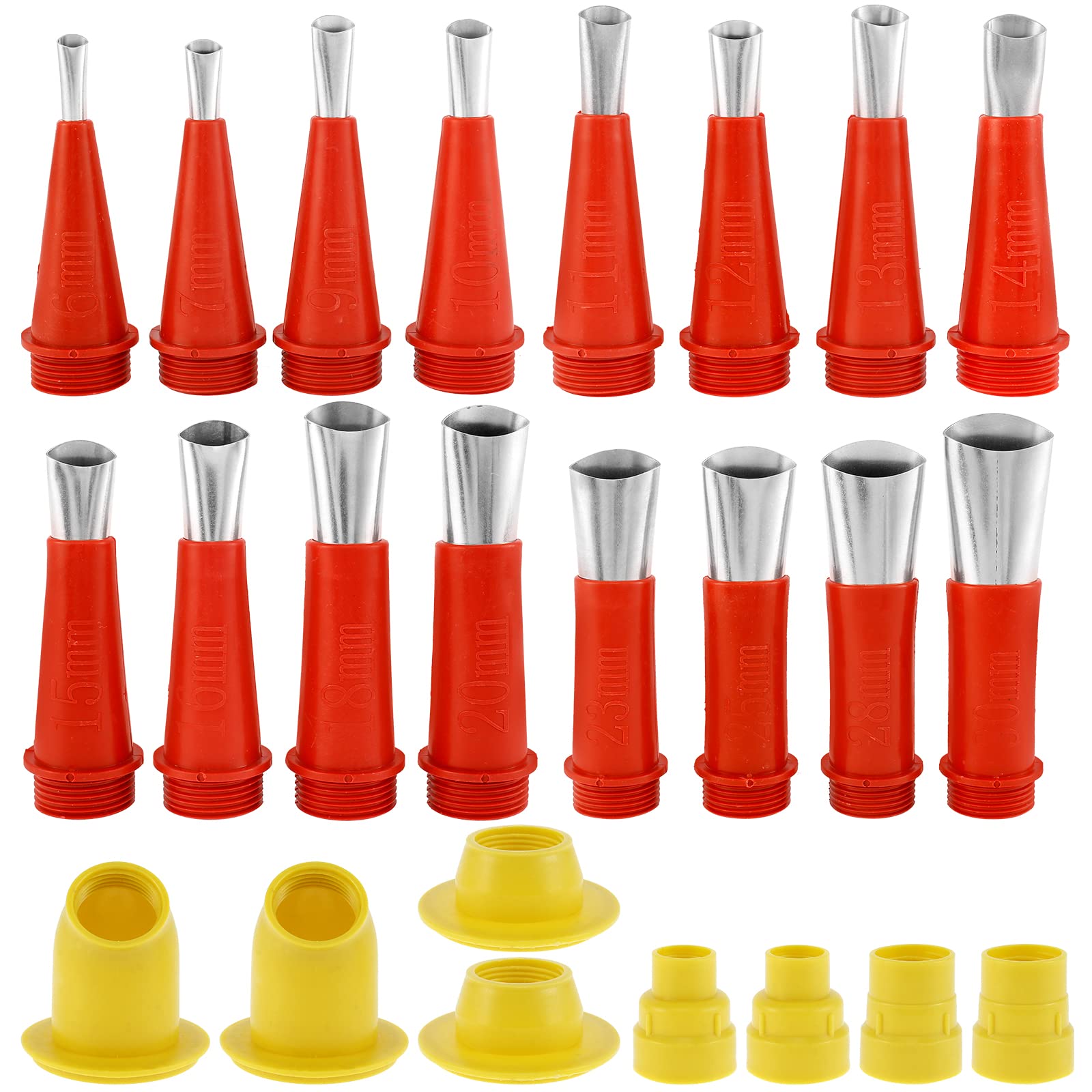 Caulking Nozzle Set Stainless Steel 6-30mm Caulking Tips Set Reusable Caulking Finisher Kit Sealant Finishing Tool with 8 Base for Kitchen Bathroom Window Door Sink