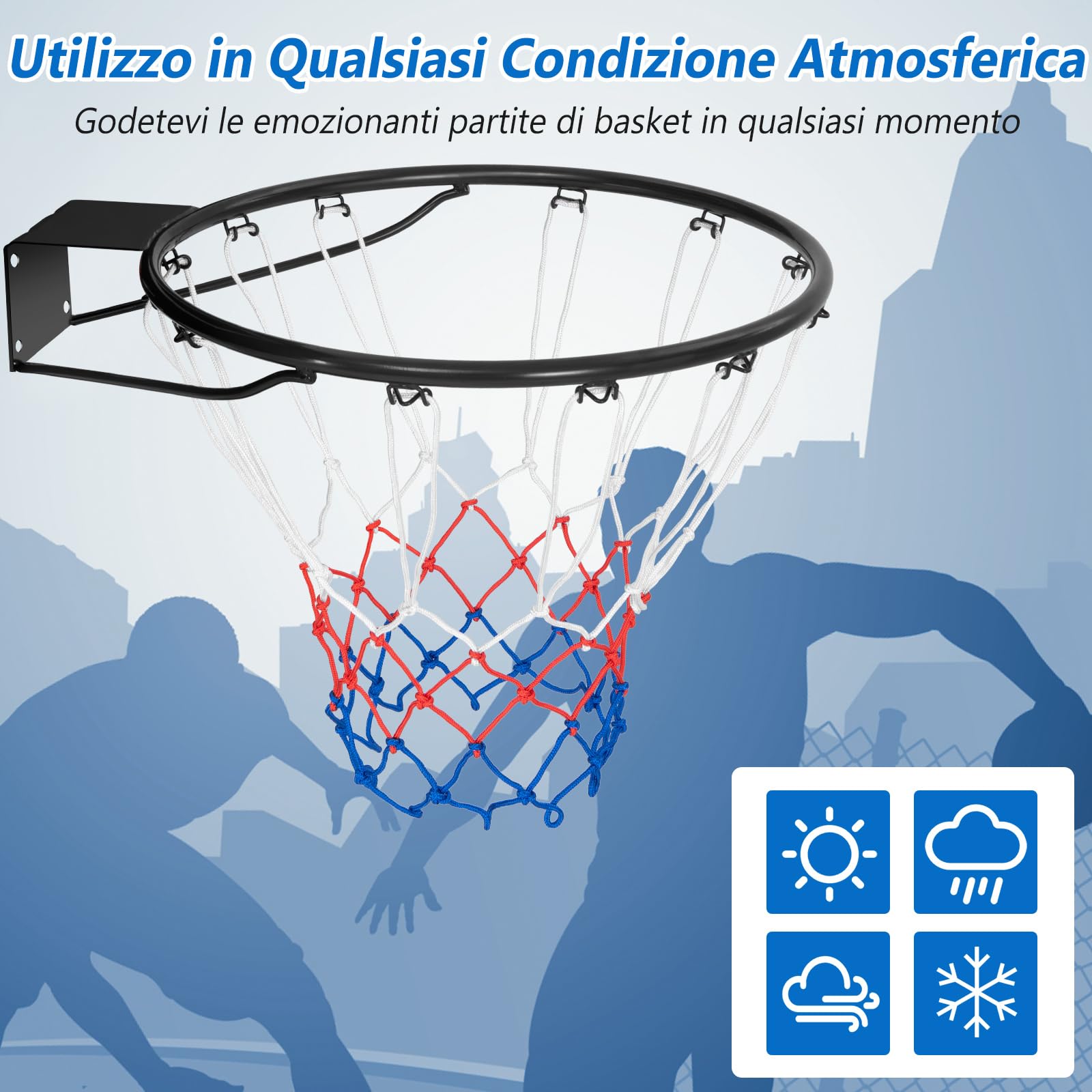 COSTWAY Canestro da Basket a Parete, Anello da Pallacanestro da Muro per Bambini e Adulti con Rete Antipioggia, Cerchio Universale da Basket per Interni ed Esterni