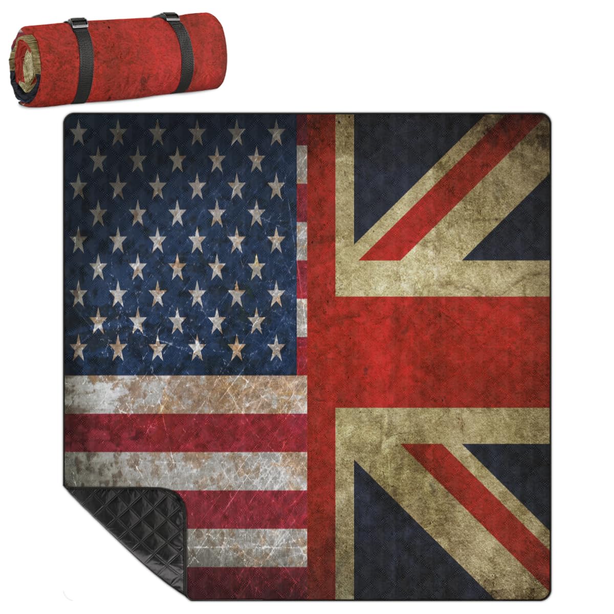 Shimoshe Extra Large Picnic Blankets 79”x 79”, American Flag Waterproof Foldable Picnic Mat with Straps Portable Beach Blanket for Camping Park Grass Beach Indoor