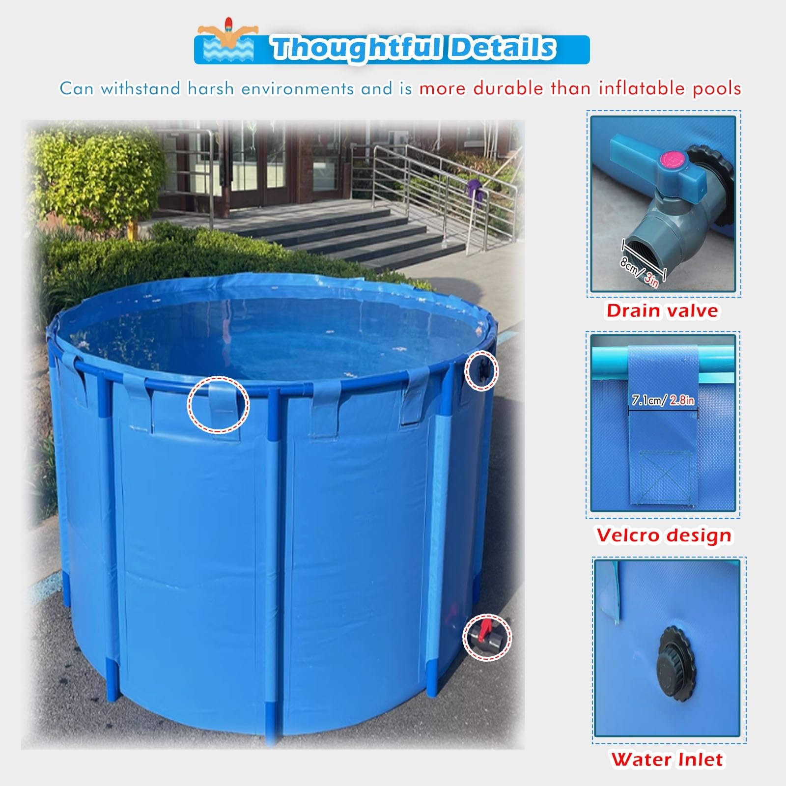 Piscina Fuori Terra/Telaio Acciaio Piscina Esterna Fuori Terra, Grandi Piscine Per Famiglie/piscine Idromassaggio Da 1, 2, 3 E 4 M, Piscina Per Bambini, Laghetto/vasca Per Pesci Koi(2.6X1.2M - 6368L/