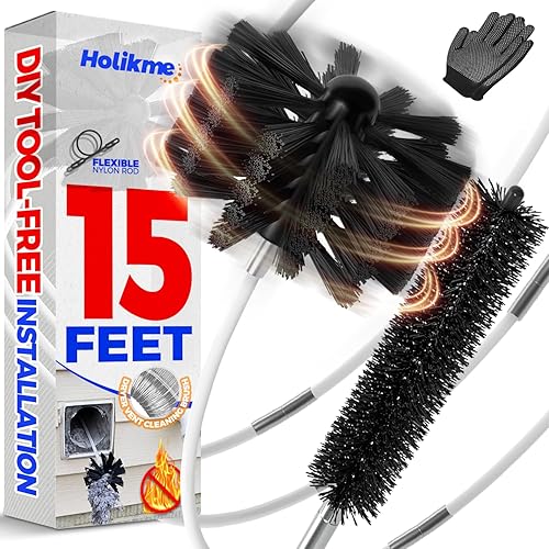 Holikme Cepillo de limpieza de ventilación de secadora de 20 pies, se extiende hasta 20 pies, cabezal de cepillo sintético, uso con o sin taladro