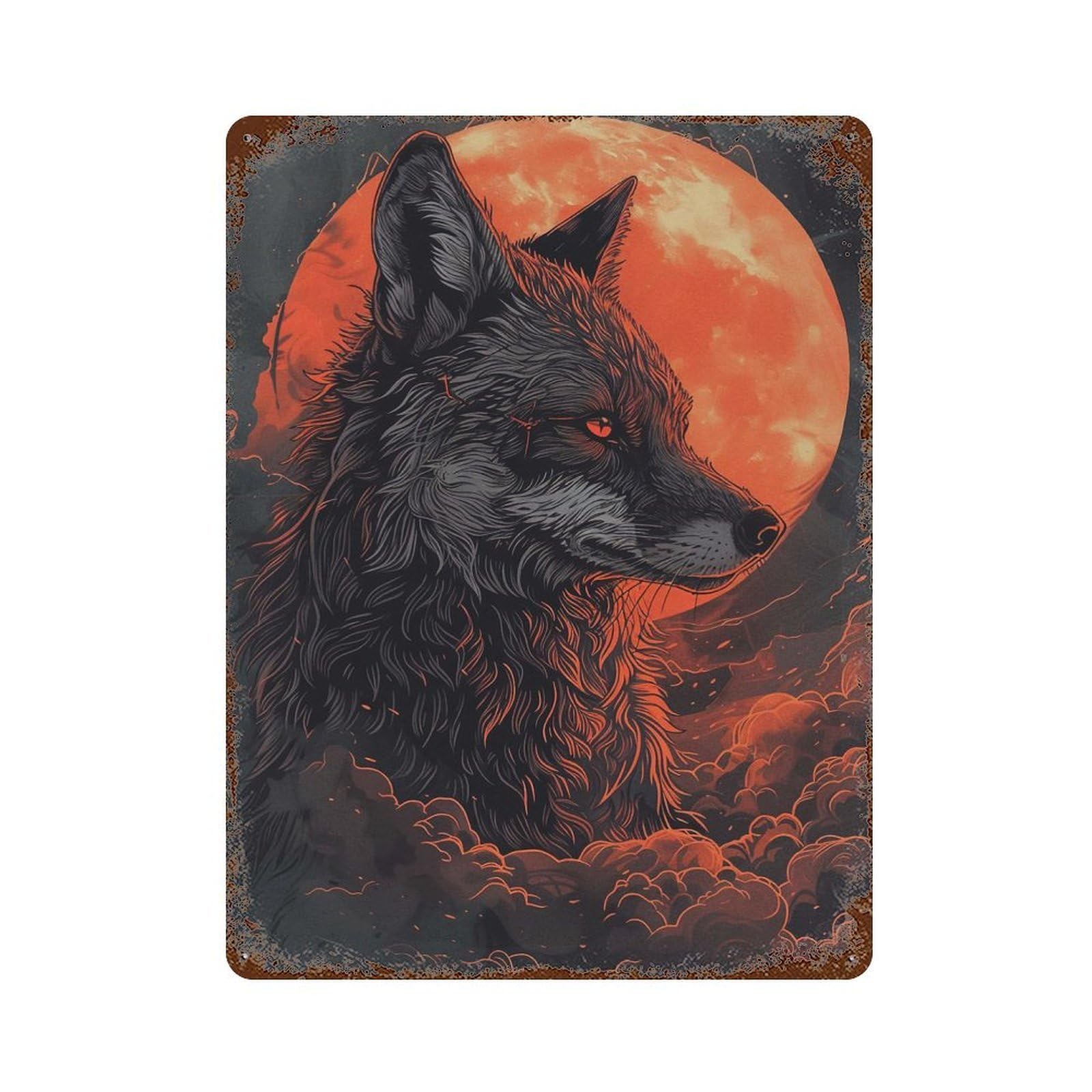 Retro Metal Sign with Black Wolf Design 15.7"x11.8", for Bistro, Counter And Cafe Decor, Shabby Chic Decor