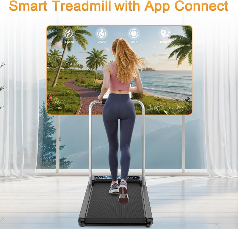 Walking Treadmill Pad with Incline Handle Bar, Silent and Foldable Fitness Equipment, Treadmill with 4-in-1 Modes, Easy Assembly, Portable Home Gym Equipment image 6